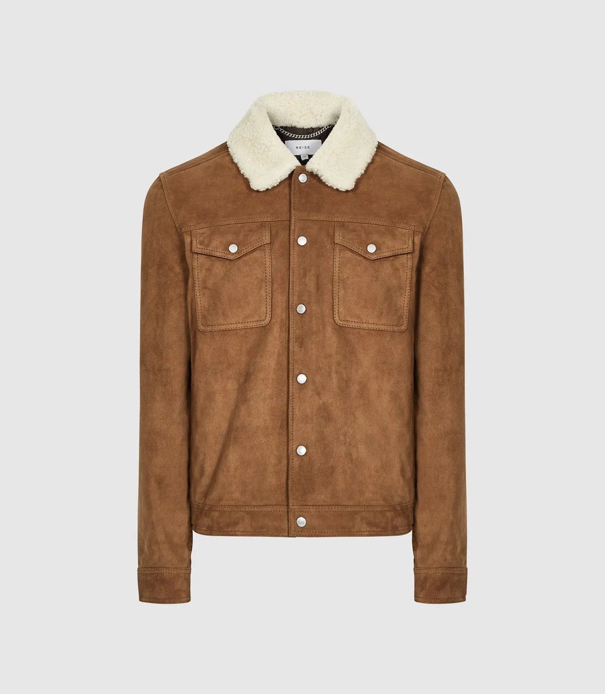 Reiss Brown Suede Shearling Trucker Jacket