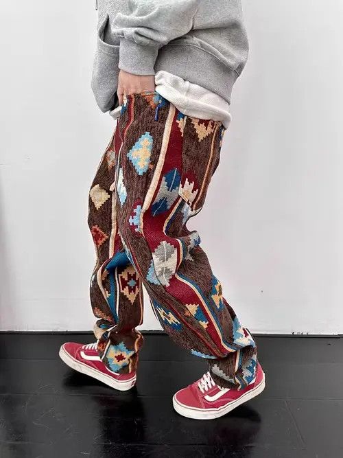 VIBE Retro geometric print jacquard casual cargo trousers Size US 30 / EU 46 - 2 Thumbnail