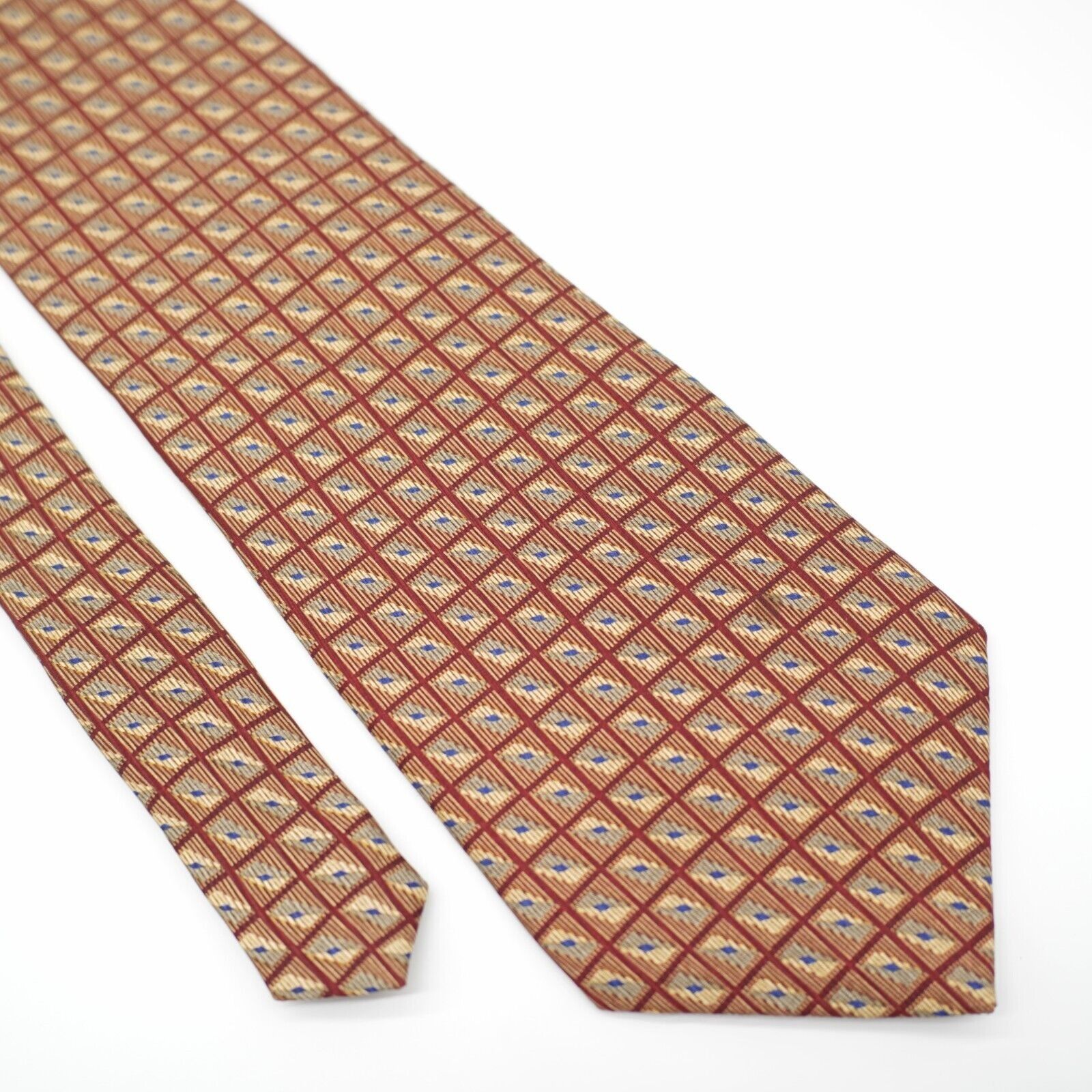Nautica Nautica Woven Red Tan Beige Geometric Wide Silk Tie Size ONE SIZE - 1 Thumbnail