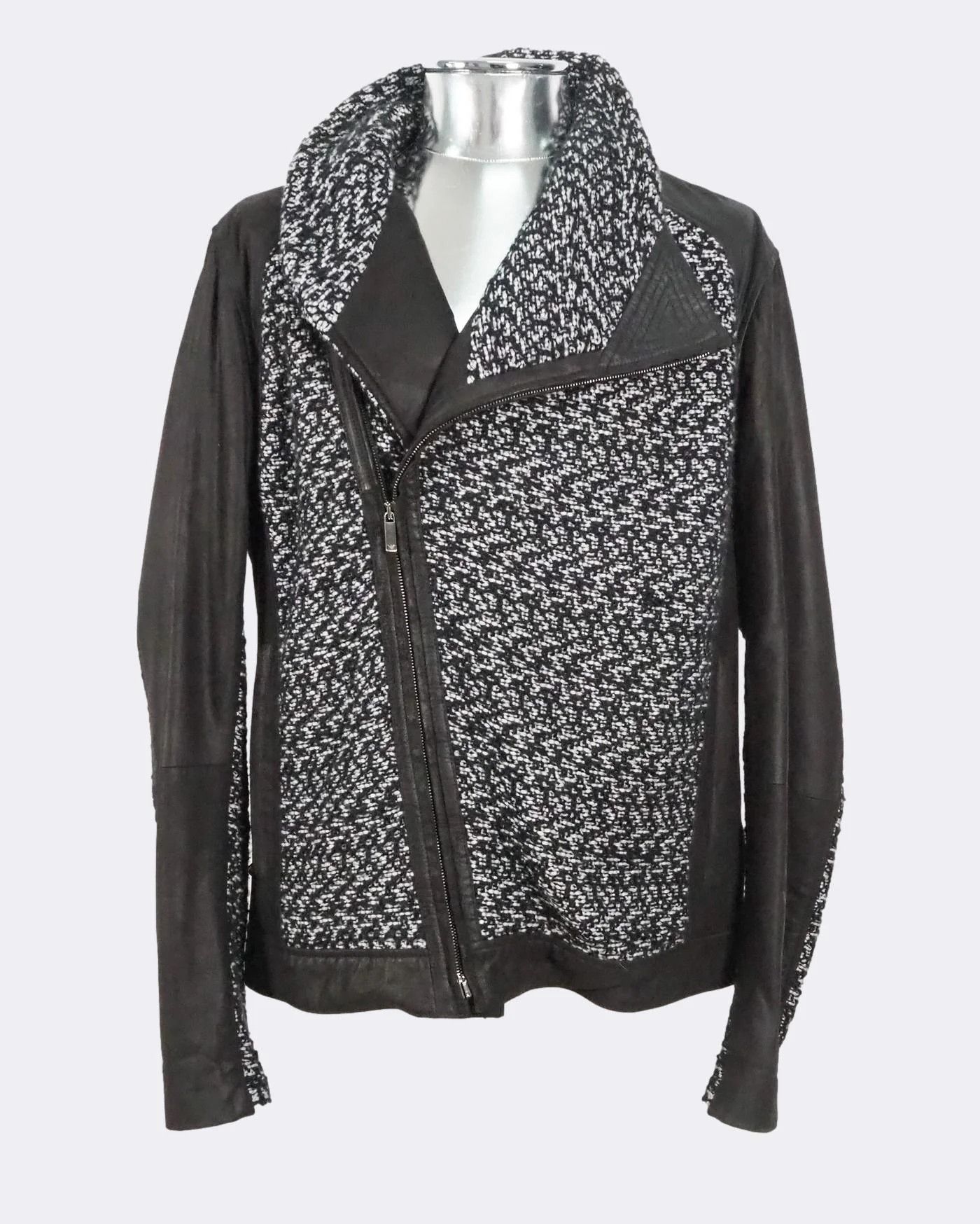 image of Emporio Armani Leather & Wool Blend Biker Jacket $1645 in Black, Men's (Size Medium)