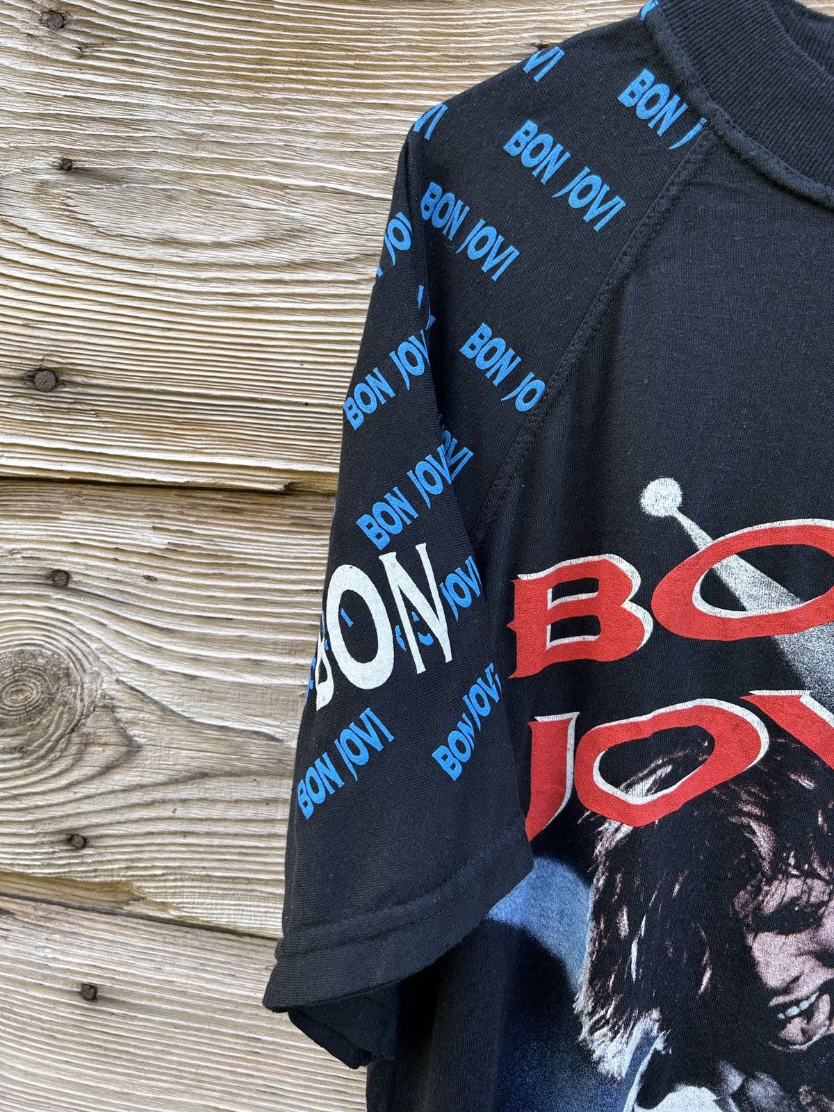 Band Tees 90s Vintage Bon Jovi By Empire Rare Allover Print Boot Tee Size US M / EU 48-50 / 2 - 4 Thumbnail