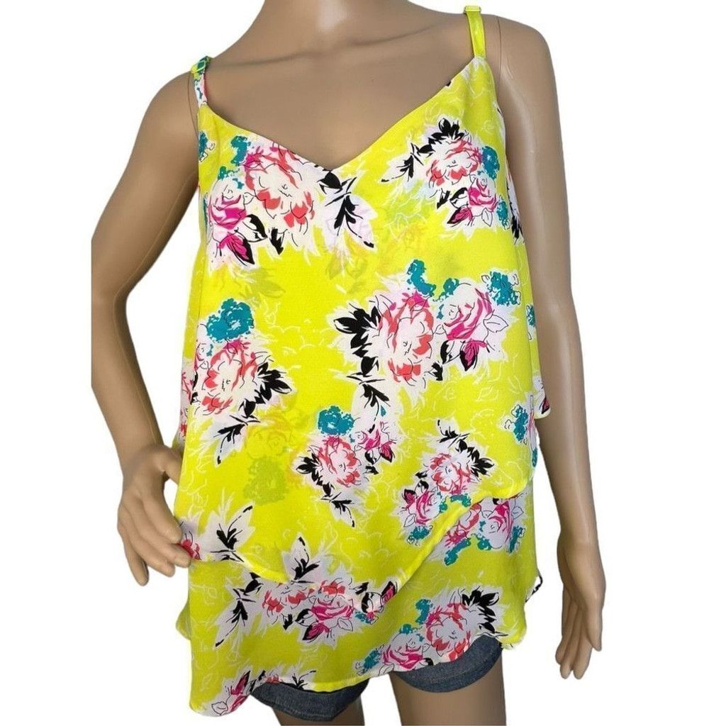 Torrid Torrid Yellow Flowy Floral Layered Spaghetti Strap Tank Top Size XL / US 12-14 / IT 48-50 - 1 Thumbnail