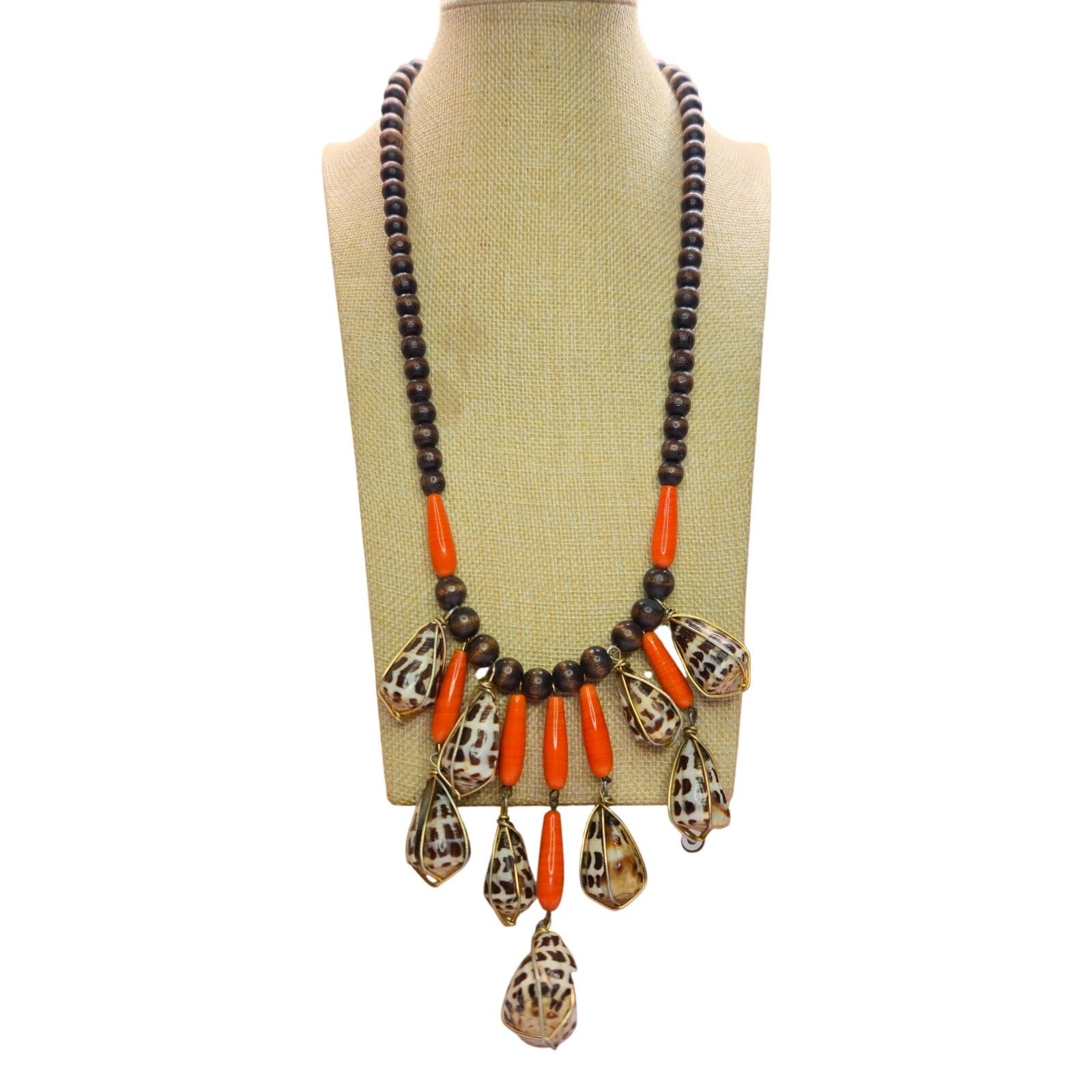 Vintage Vintage Chunky Statement Necklace Tiger Cone Shell Fringe Size ONE SIZE - 1 Thumbnail