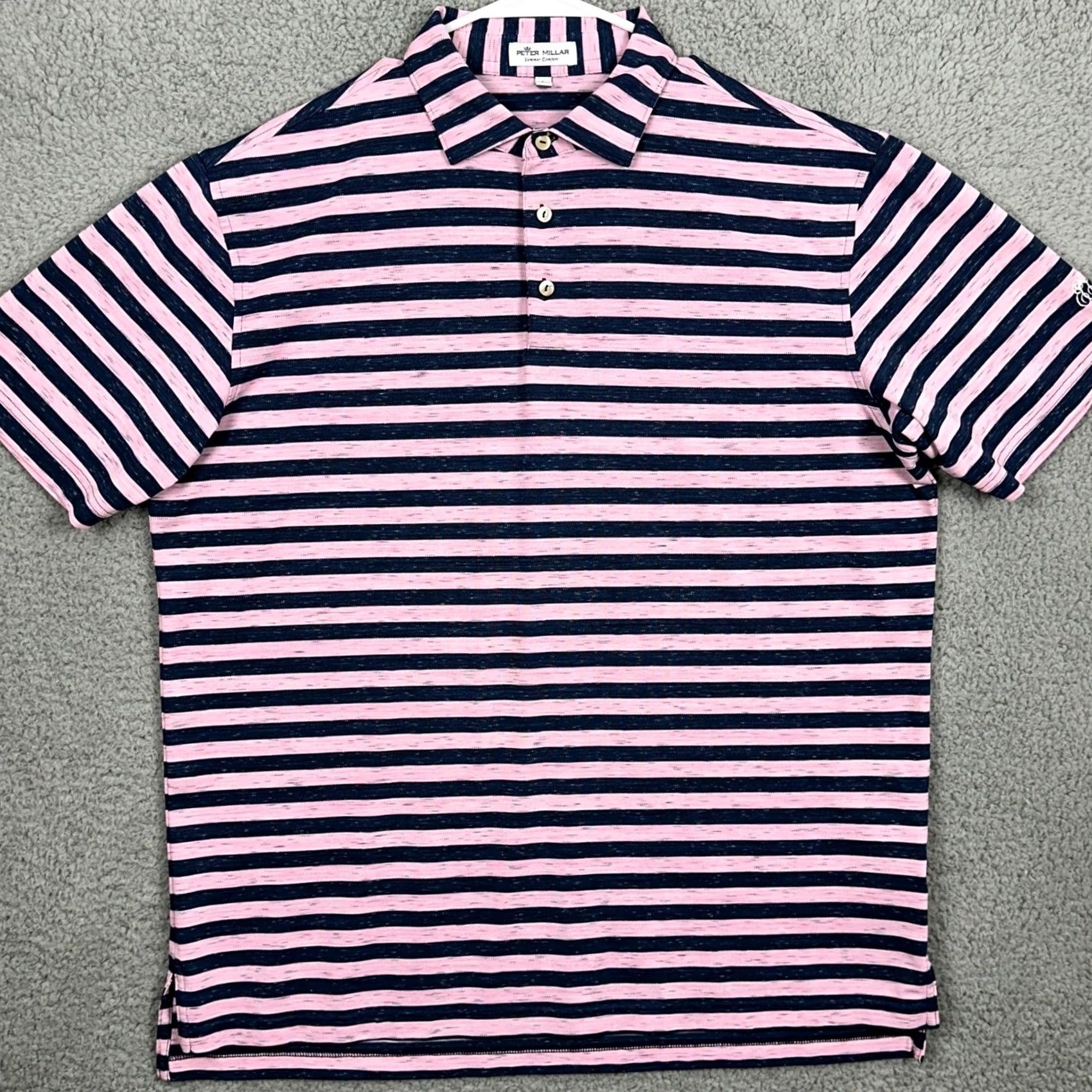 Peter Millar Peter Millar Summer Comfort Shirt Polo Mens Large Pink Striped Rugby Golf Stretch Size US L / EU 52-54 / 3 - 3 Thumbnail
