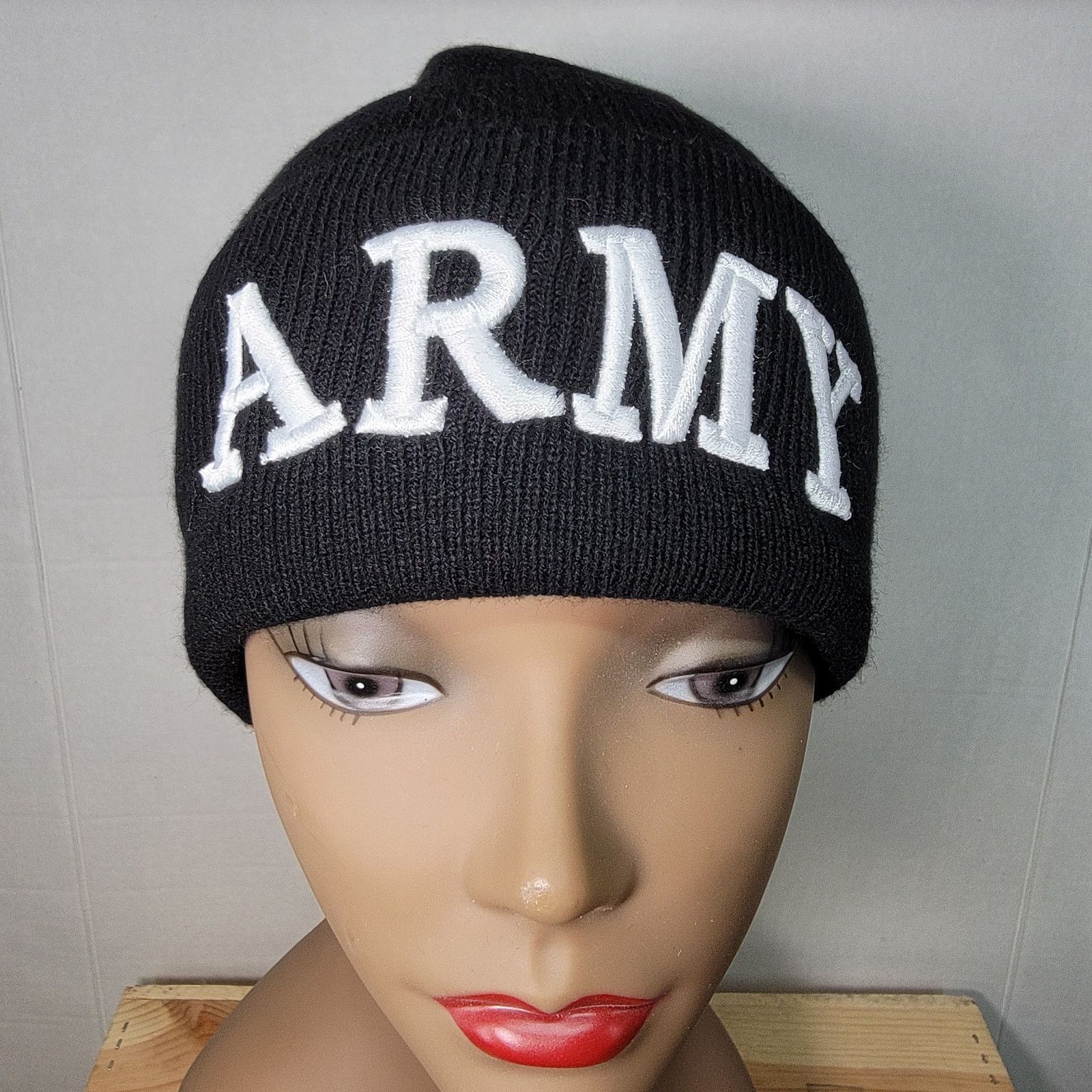 Other Black Knit Embroidered "Army" Beanie - OS Size ONE SIZE - 1 Thumbnail