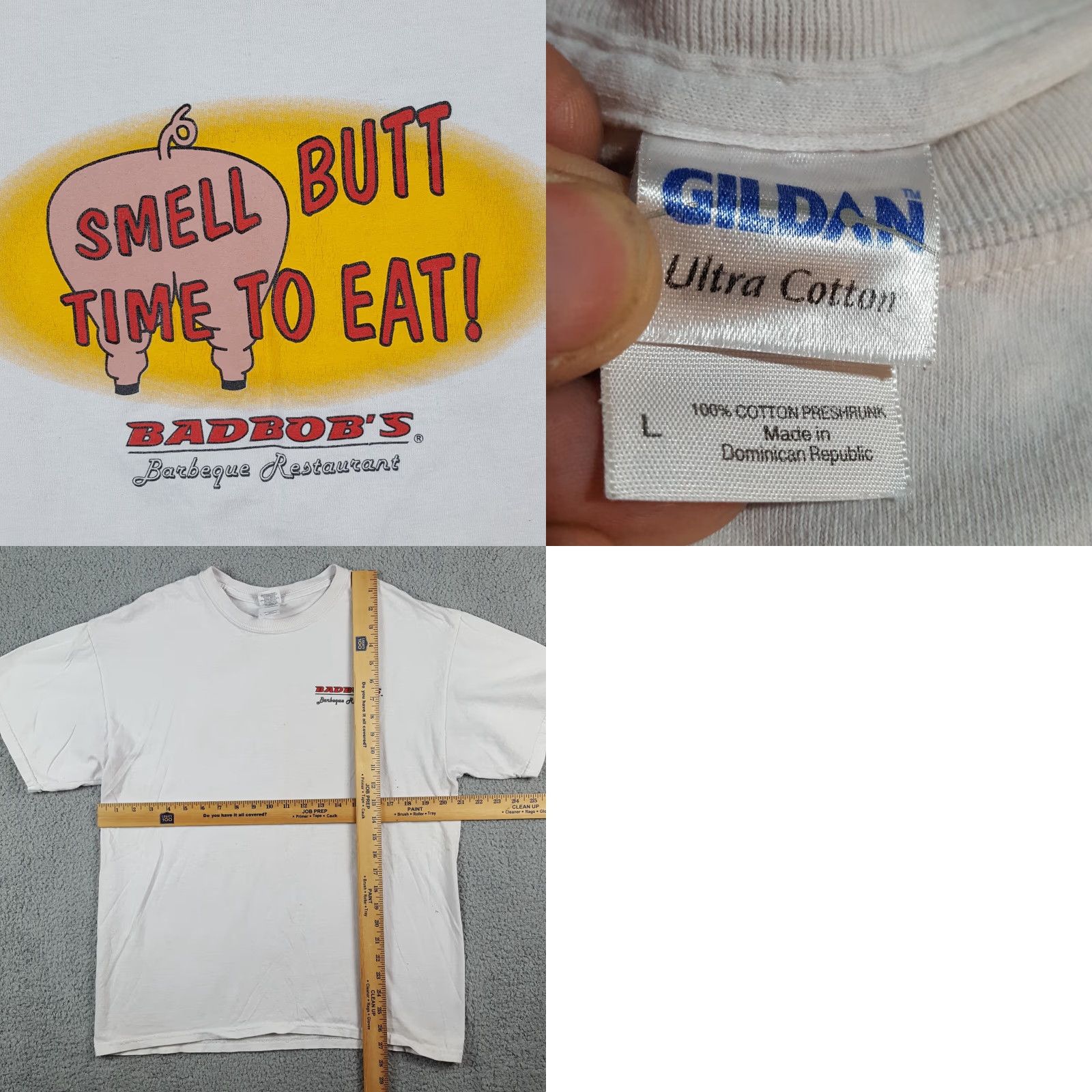 Gildan VINTAGE Gildan Funny Pig Butt BBQ T-Shirt Adult Large White 90s Retro Novelty Mens Size US L / EU 52-54 / 3 - 8 Thumbnail