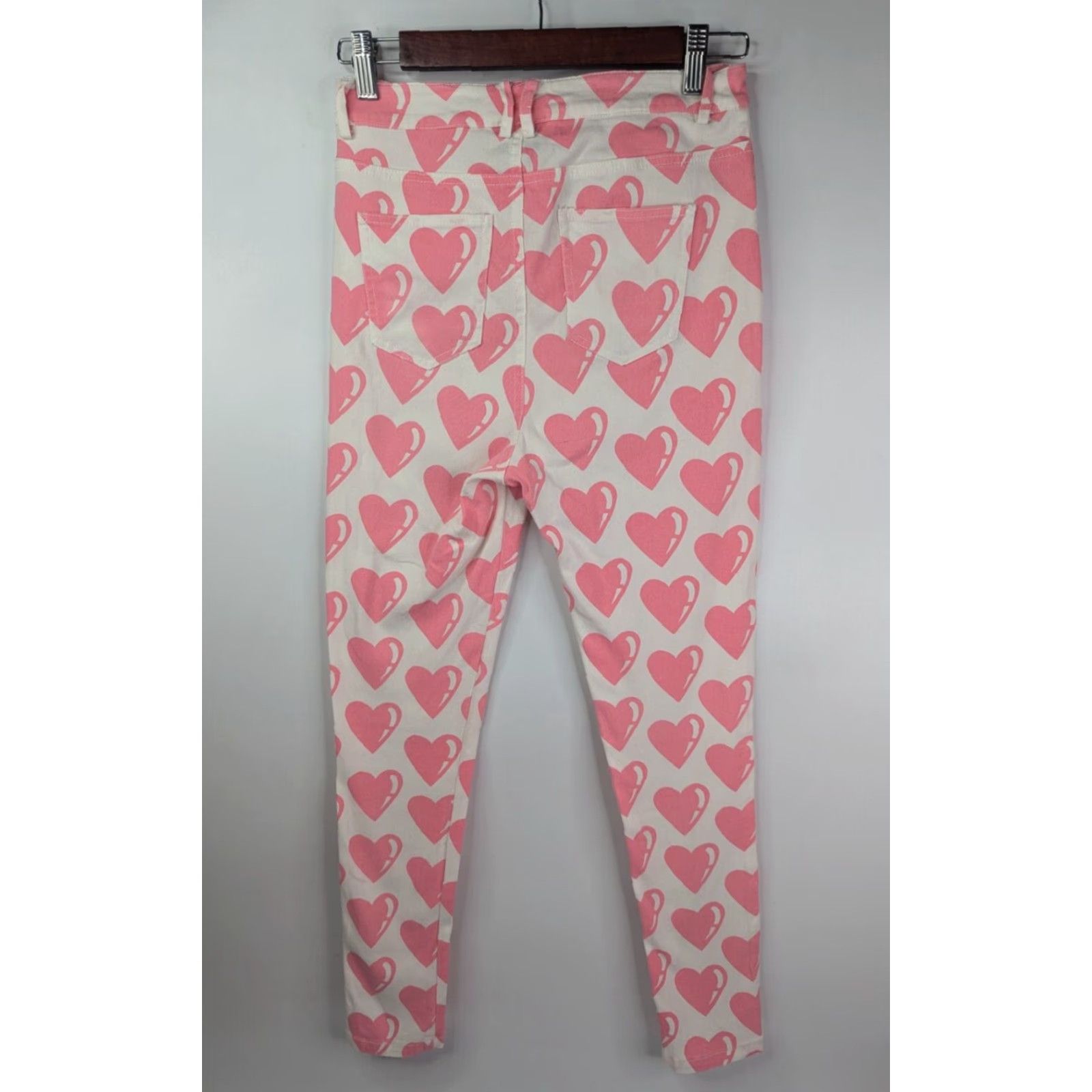 Lazy Oaf Lazy Oaf All My Heart Cropped Pants Women's Size Small White & Pink Hearts Size 28" / US 6 / IT 42 - 4 Thumbnail