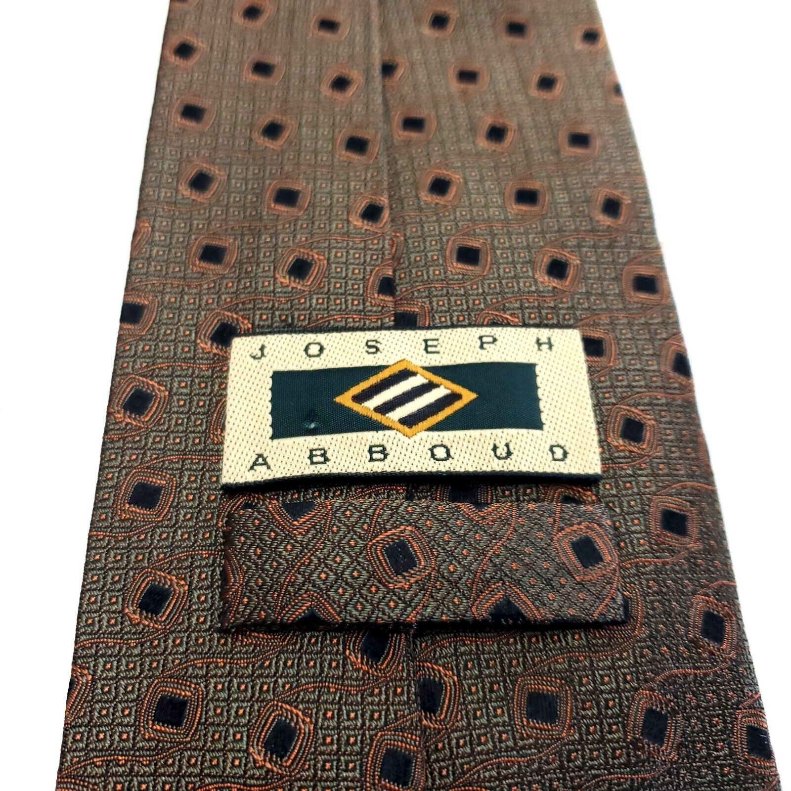 Joseph Abboud Joseph Abboud Green Brown Woven Abstract Geometric Wide Silk Size ONE SIZE - 3 Thumbnail