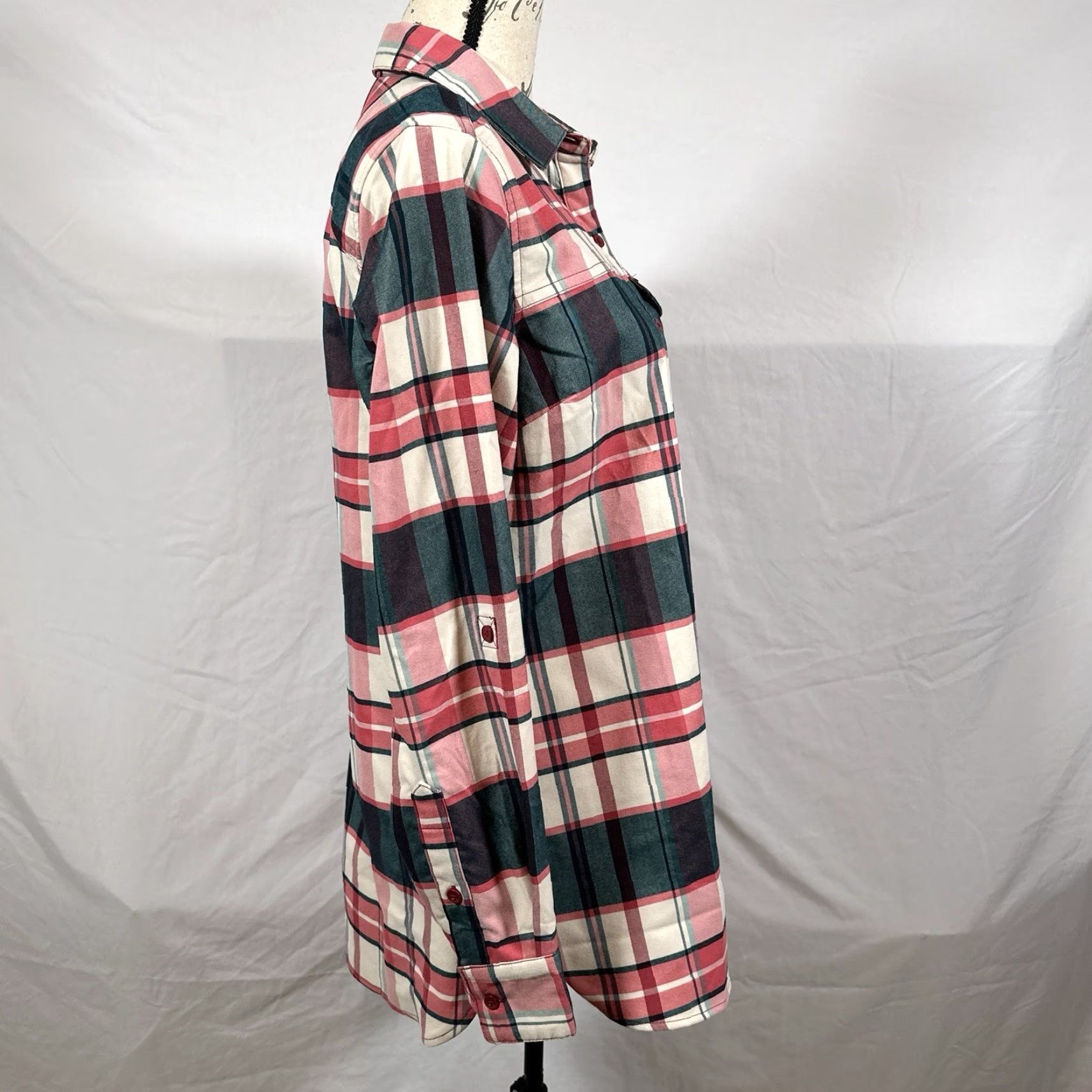 Pinko Columbia Tunic Womens Medium Silver Ridge 2 Pink Green Plaid Flannel Top Button-Up Casual Travel Workwear All Seasons Breathable Pockets Pocket Phone Size M / US 6-8 / IT 42-44 - 6 Thumbnail