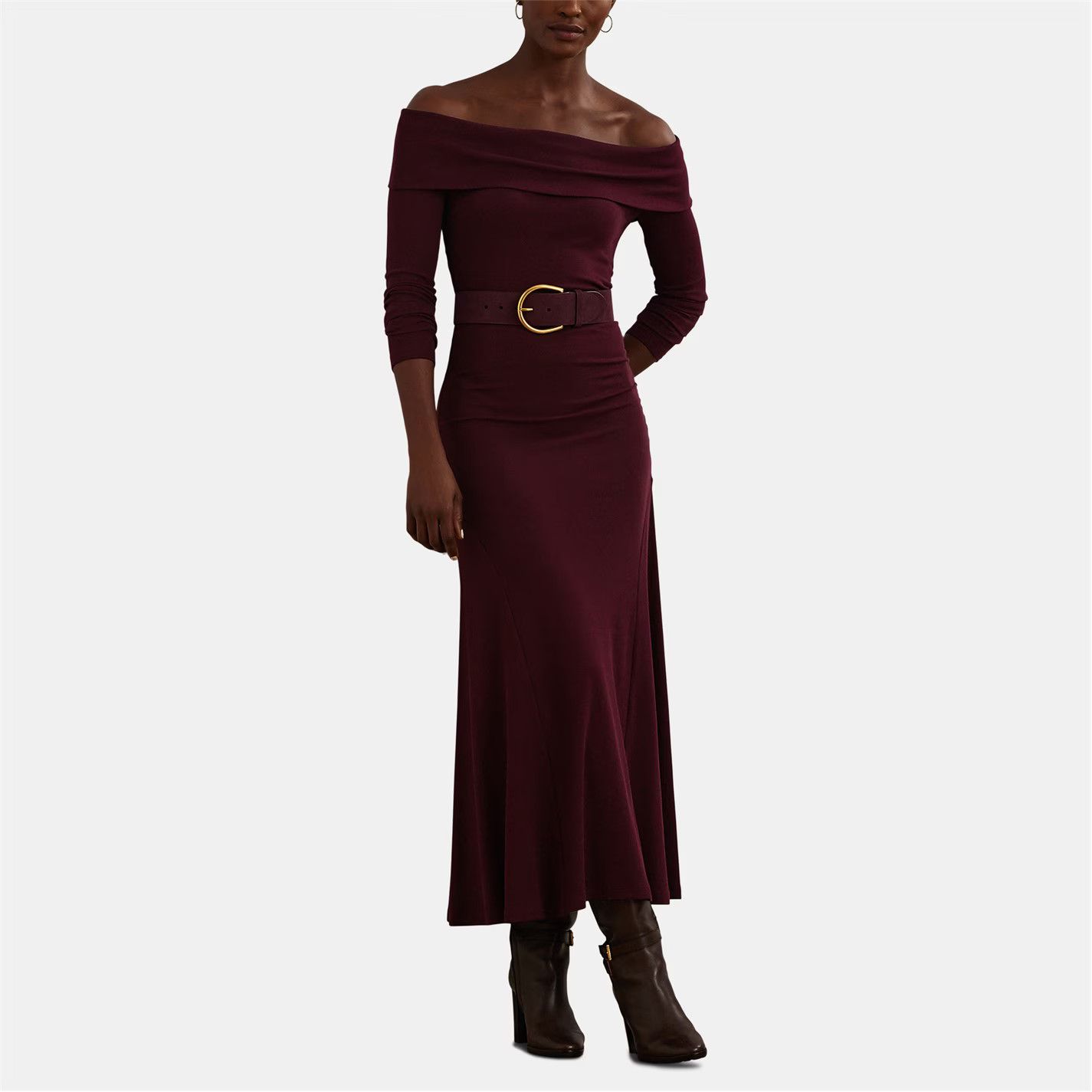 Lauren Ralph Lauren o1g2r1mq0825 Elowyn Midi Dress in Pinot Noir Size XL / US 12-14 / IT 48-50 - 4 Thumbnail