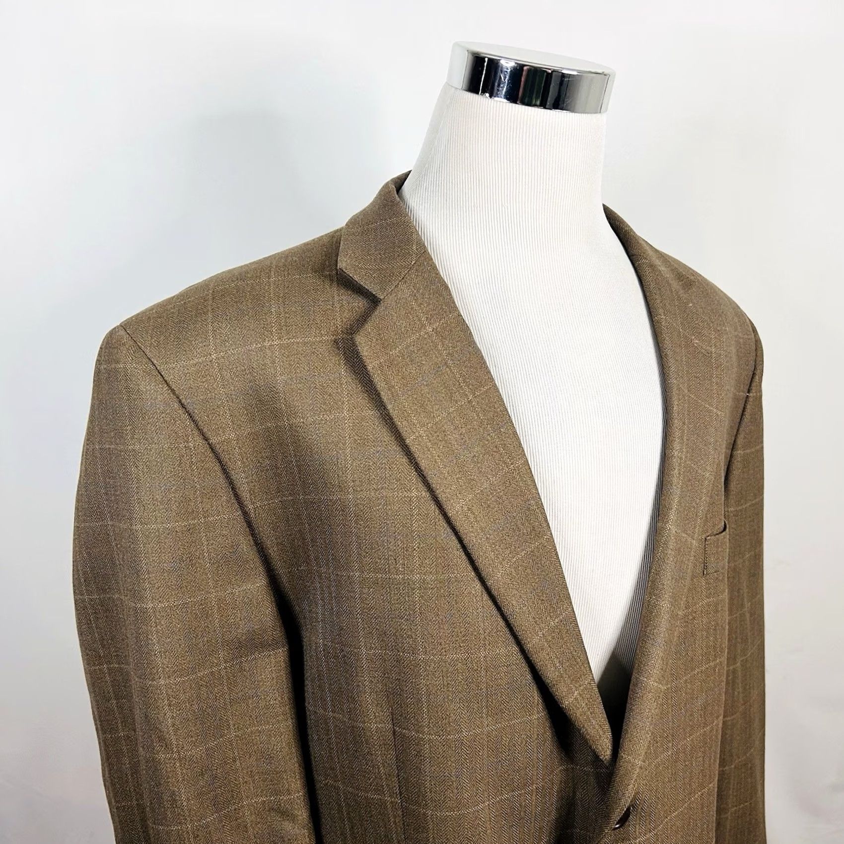 Joseph Joseph & Feiss Sport Coat 50R Wool Herringbone Beige Two-Button Vented Regular Mens Jacket Size US XS / EU 42 / 0 - 2 Thumbnail