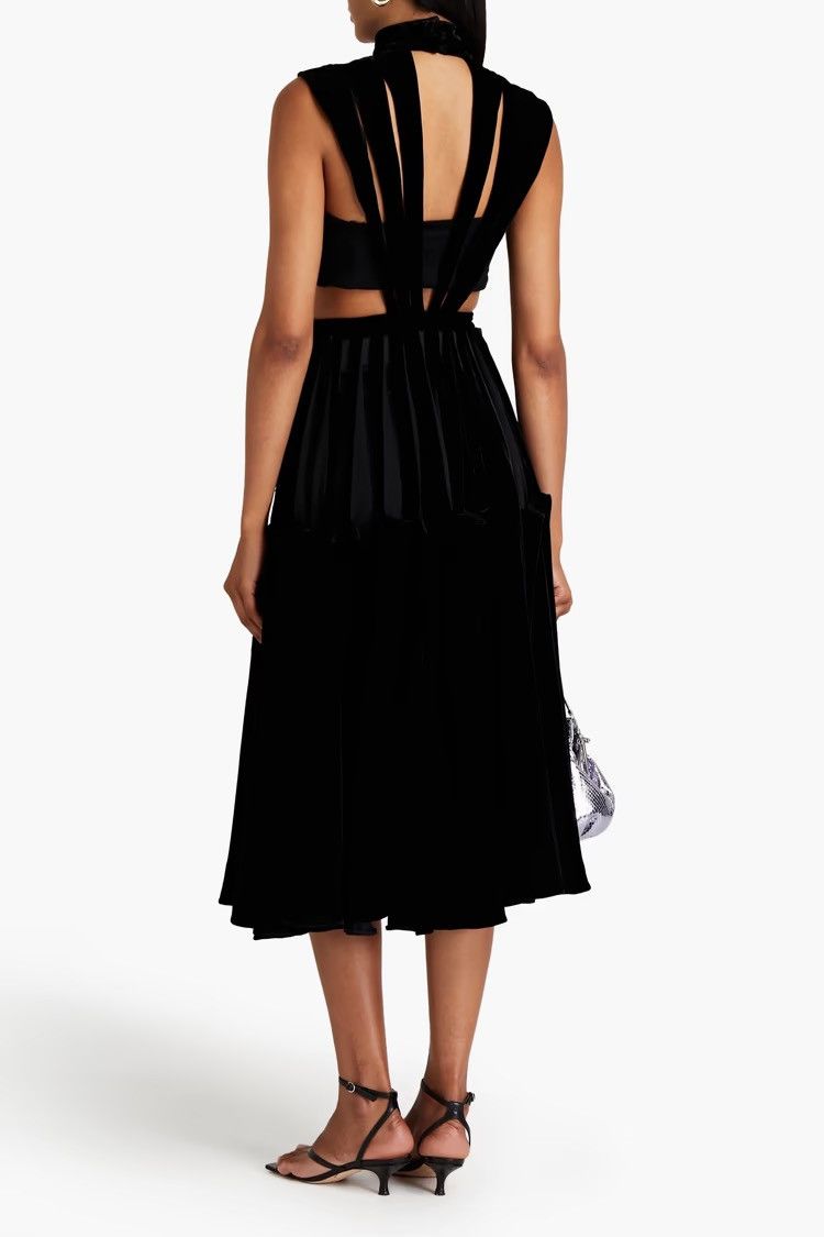 Valentino VALENTINO GARAVANI Cutout silk-velvet midi dress Black IT 40 Size S / US 4 / IT 40 - 3 Thumbnail