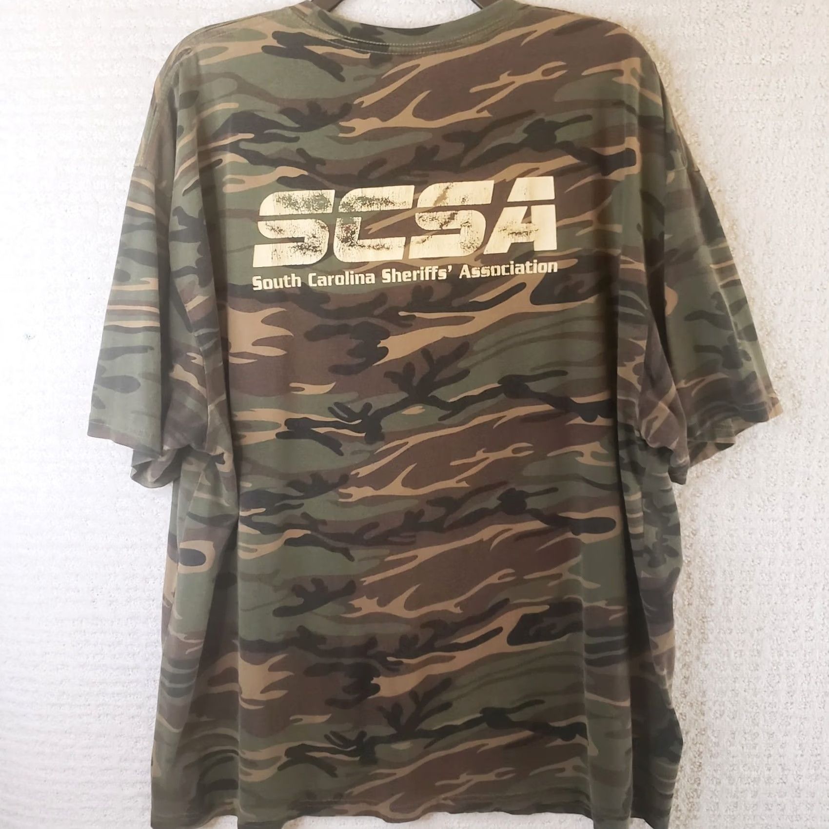 Vintage SCSA South Carolina Sheriff Association Men's XL Woodland Camo Short Sleeve Tee Shirt Size US 36 / EU 52 - 7 Thumbnail