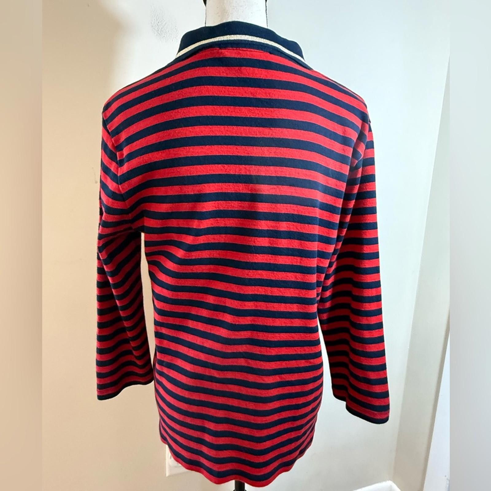 Tommy Hilfiger Tommy Hilfiger Henley navy red stripes gold trim SZ LG Size L / US 10 / IT 46 - 4 Thumbnail
