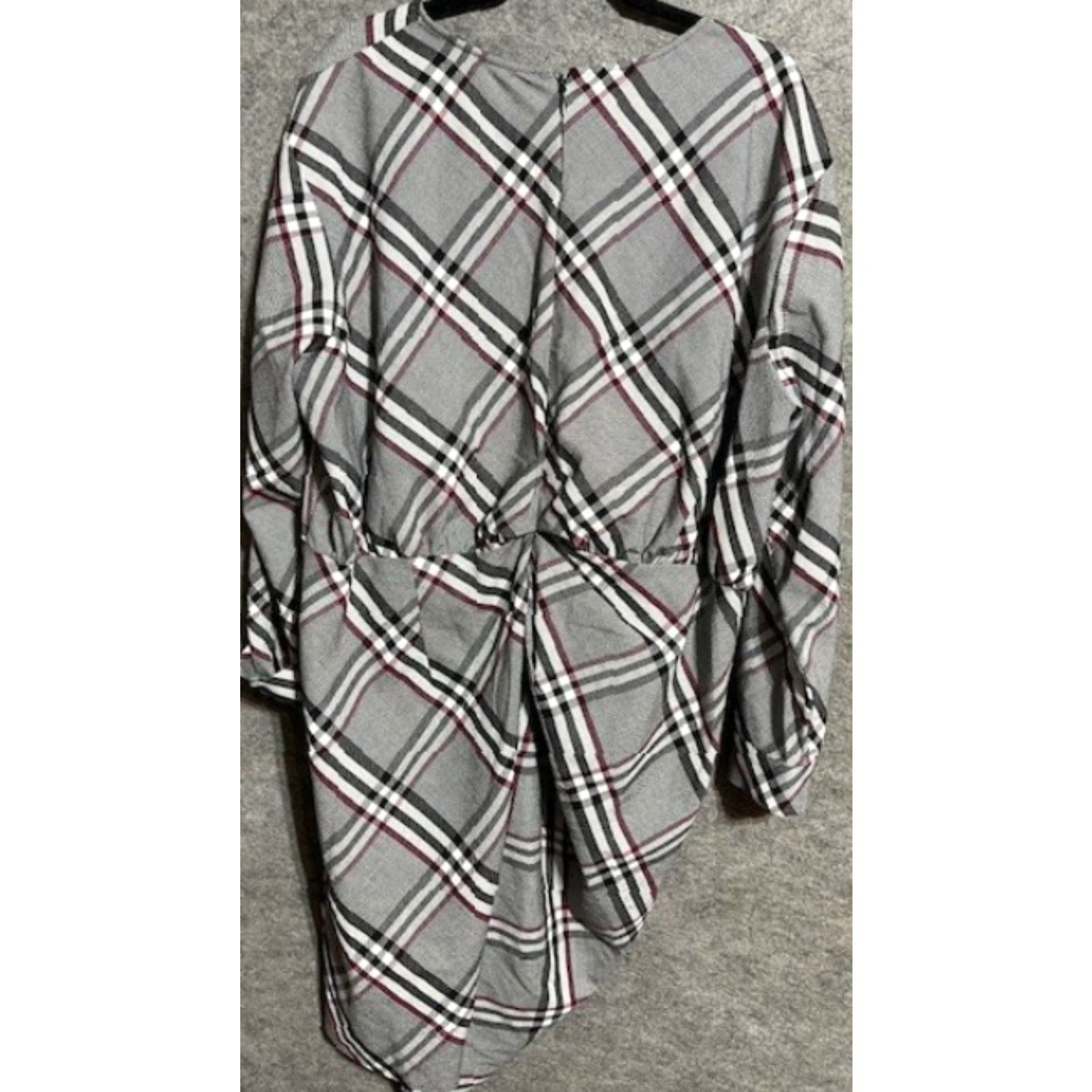 Vintage Gabrielle Union Wrap Dress Plus Size 3 Long Sleeve V-Neck Houndstooth Plaid Gray, Women, Dress, Wrap, 3, Plus, Gray Size XS / US 0-2 / IT 36-38 - 2 Thumbnail