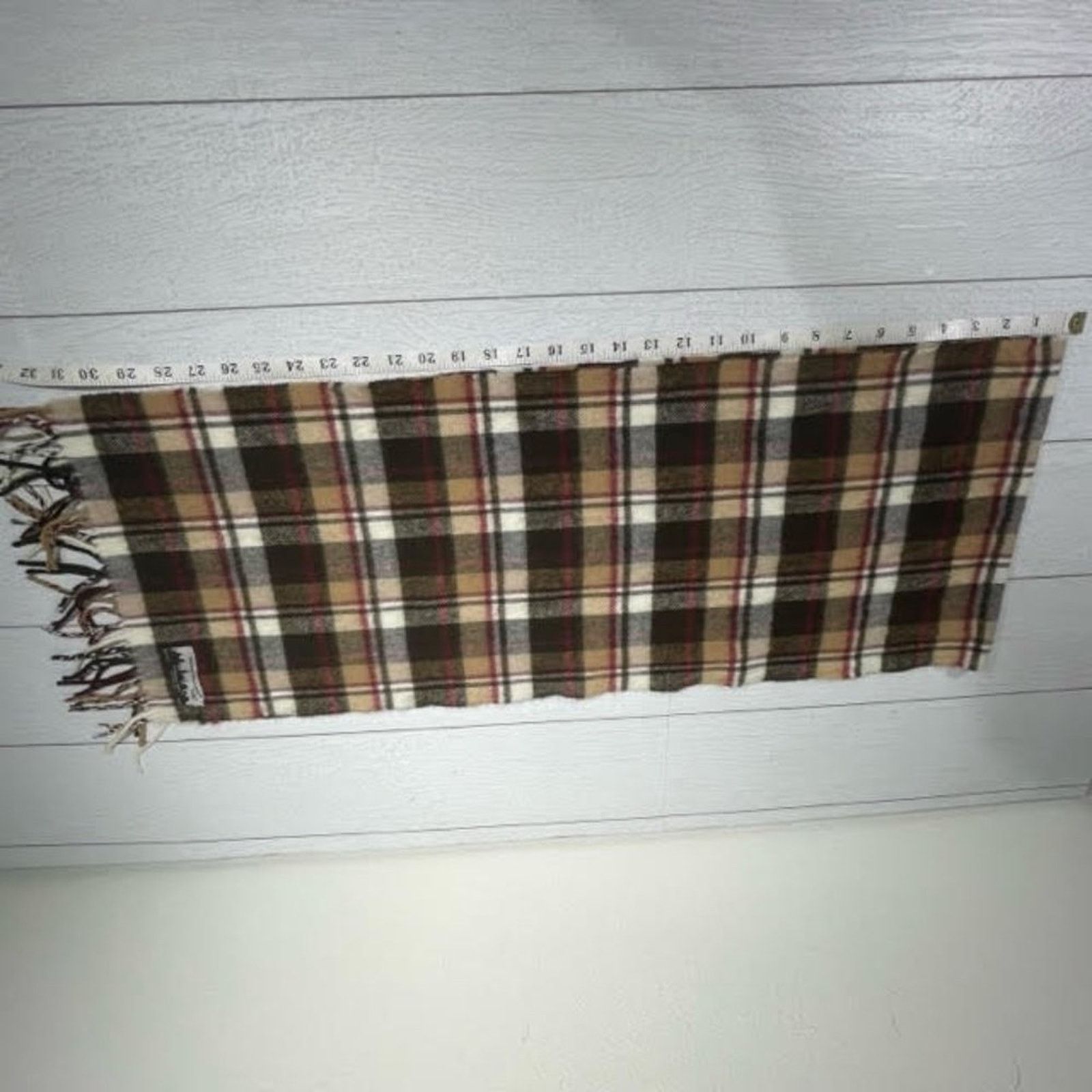 Other Manhattan Hat Company Brown Red Cream Plaid Fringe Scarf Size ONE SIZE - 4 Thumbnail