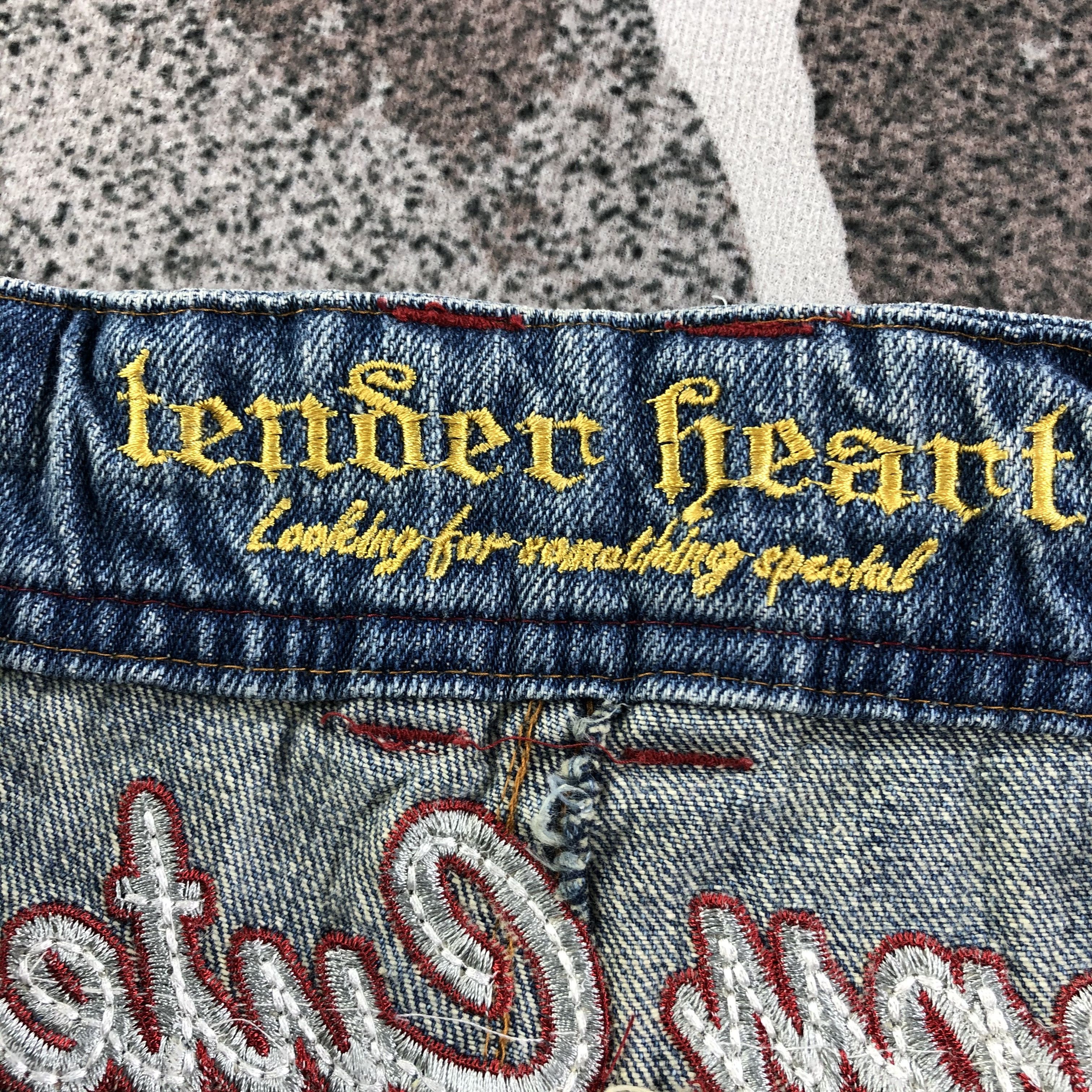 Japanese Brand Tender Heart Jeans Embroidered Flare Denim KJ1857 Size 29" - 9 Thumbnail