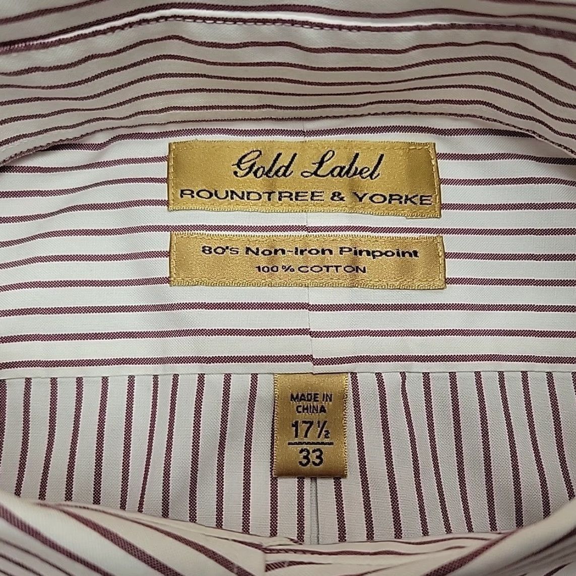 Roundtree & Yorke Gold Label Shirt Mens 17.5 33 Maroon Striped 100% Cotton Pinpoint Non-Iron Button-Down Collar Long Sleeve Tailored Mens Red Pattern Shirt Size US XXL / EU 58 / 5 - 6 Thumbnail