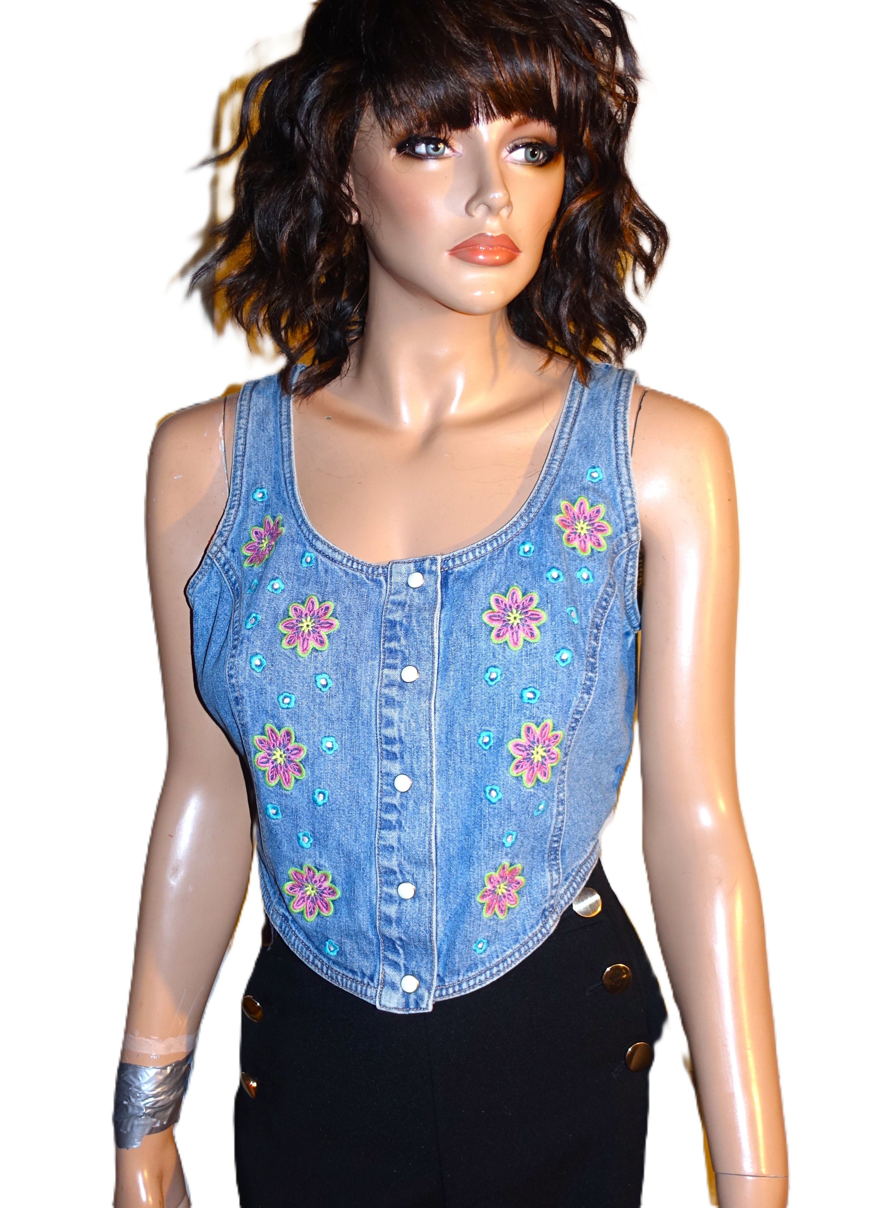 Guess Guess Denim Floral Boho Tank Top XL Size XL / US 12-14 / IT 48-50 - 2 Thumbnail