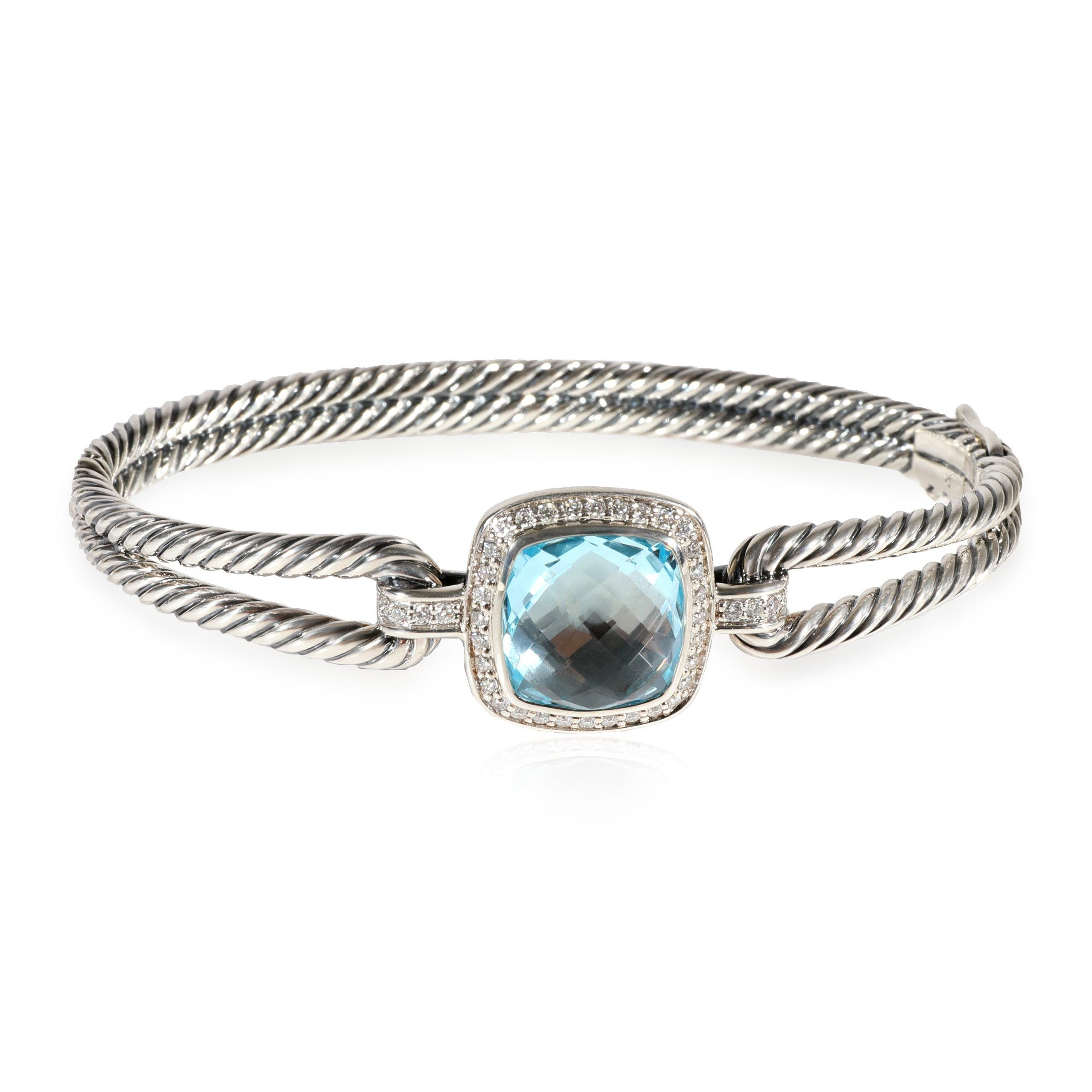 David Yurman Albion Blue Topaz Diamond Bracelet in 925 Sterling Silver 0.26 CTW