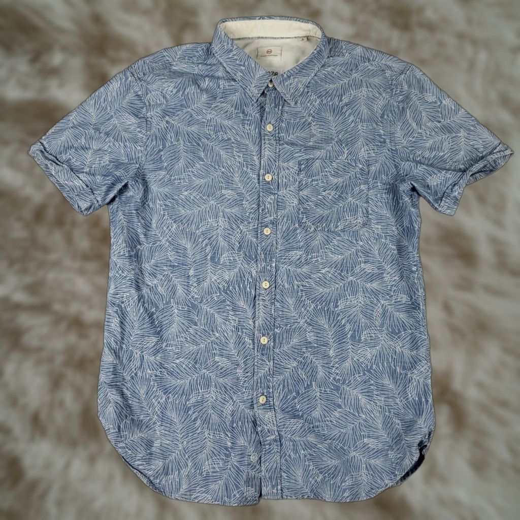 Vintage AG Adriano Goldschmied Shirt Mens Medium Blue Leaf Print Button Up Short Sleeve Size US M / EU 48-50 / 2 - 1 Thumbnail
