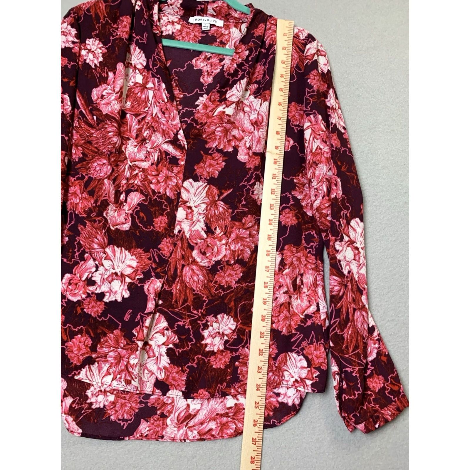 Vintage Rose & Olive Blouse Womens L Maroon Floral V-Neck Semi-sheer Chiffon Boho Peasant Long Sleeve Pullover Size L / US 10 / IT 46 - 7 Thumbnail