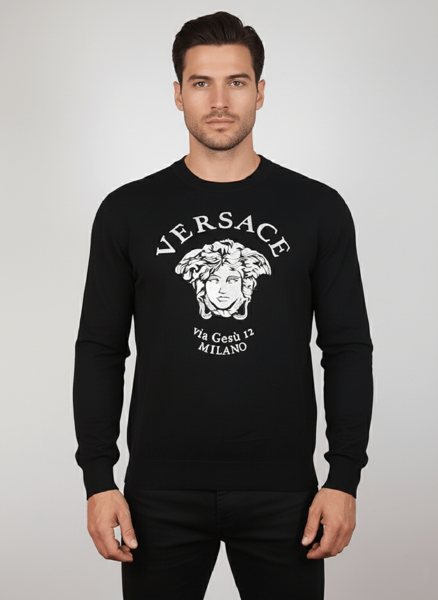 Versace Medusa Via Gesu Milano Sweater Black Men's Size 48 M
