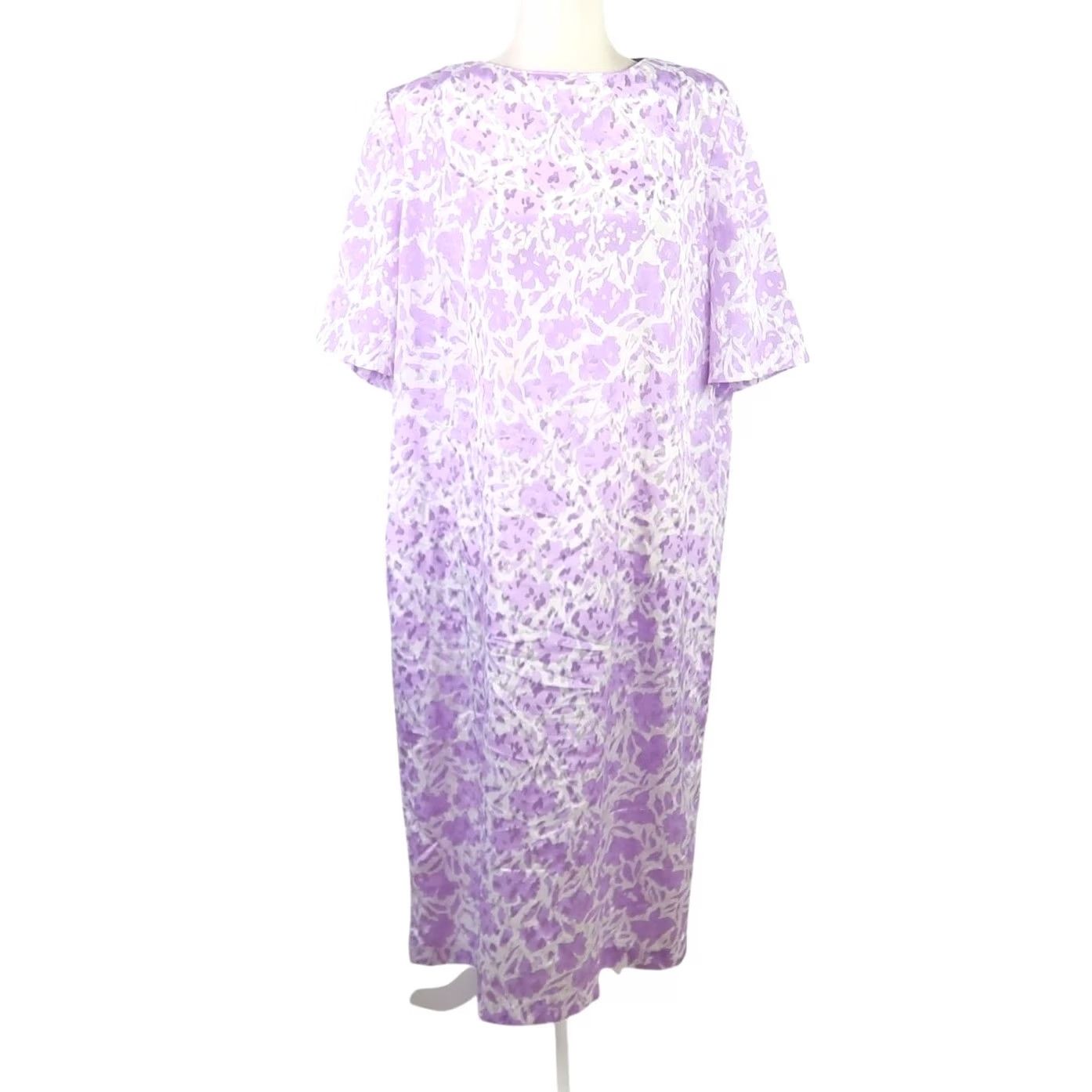 Vintage VINTAGE 80s Lavender Purple White Abstract Floral Satin Midi Dress Womens XL Short Sleeve Shift Size XL / US 12-14 / IT 48-50 - 2 Thumbnail
