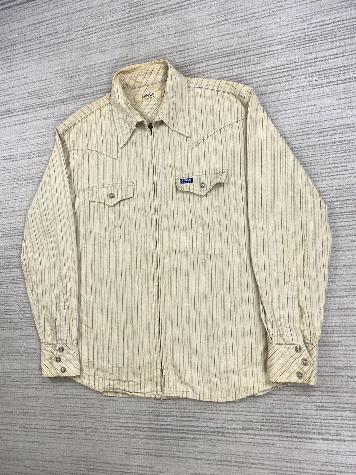 Japanese Brand × Kansai Yamamoto × Vintage Vintage Kansai Jeans Western Style Striped Zipper Jacket Size US M / EU 48-50 / 2 - 4 Thumbnail