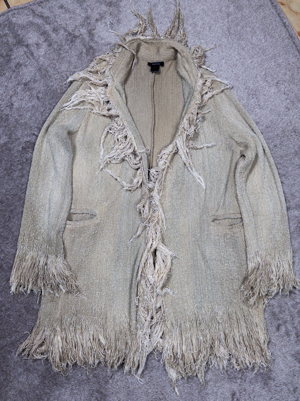 Avant Toi Woman’s Avant Toi Beige Cotton Fringe Cardigan Jacket Size M Size M / US 6-8 / IT 42-44 - 1 Thumbnail