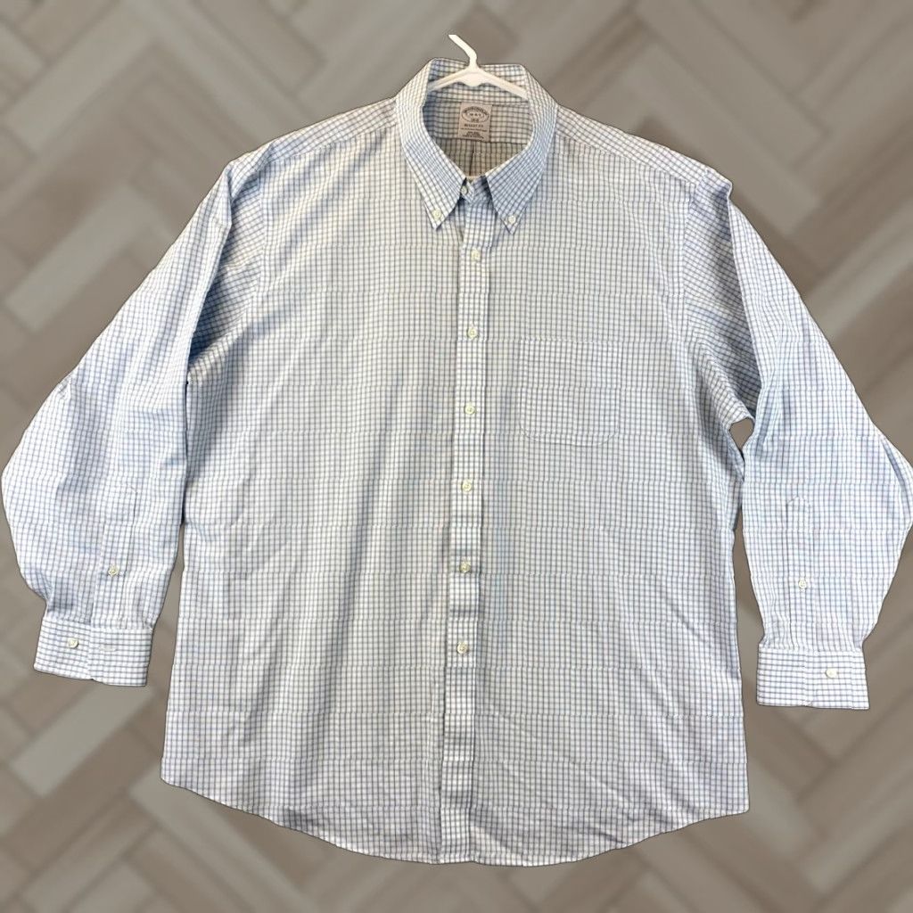 Brooks Brothers VINTAGE Brooks Brothers Plaid Dress Shirt Mens Slim Fit Long Sleeve Blue Cotton Size 18 Size 48R - 1 Thumbnail