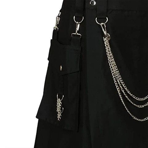 Handmade × Other Cargo Utility Fashion Kilt Black with Silver Chains Size US 32 / EU 48 - 5 Thumbnail