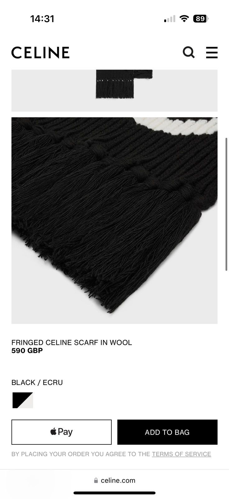 Celine $850 Celine black white logo scarf fringed in wool Sample Size ONE SIZE - 13 Thumbnail