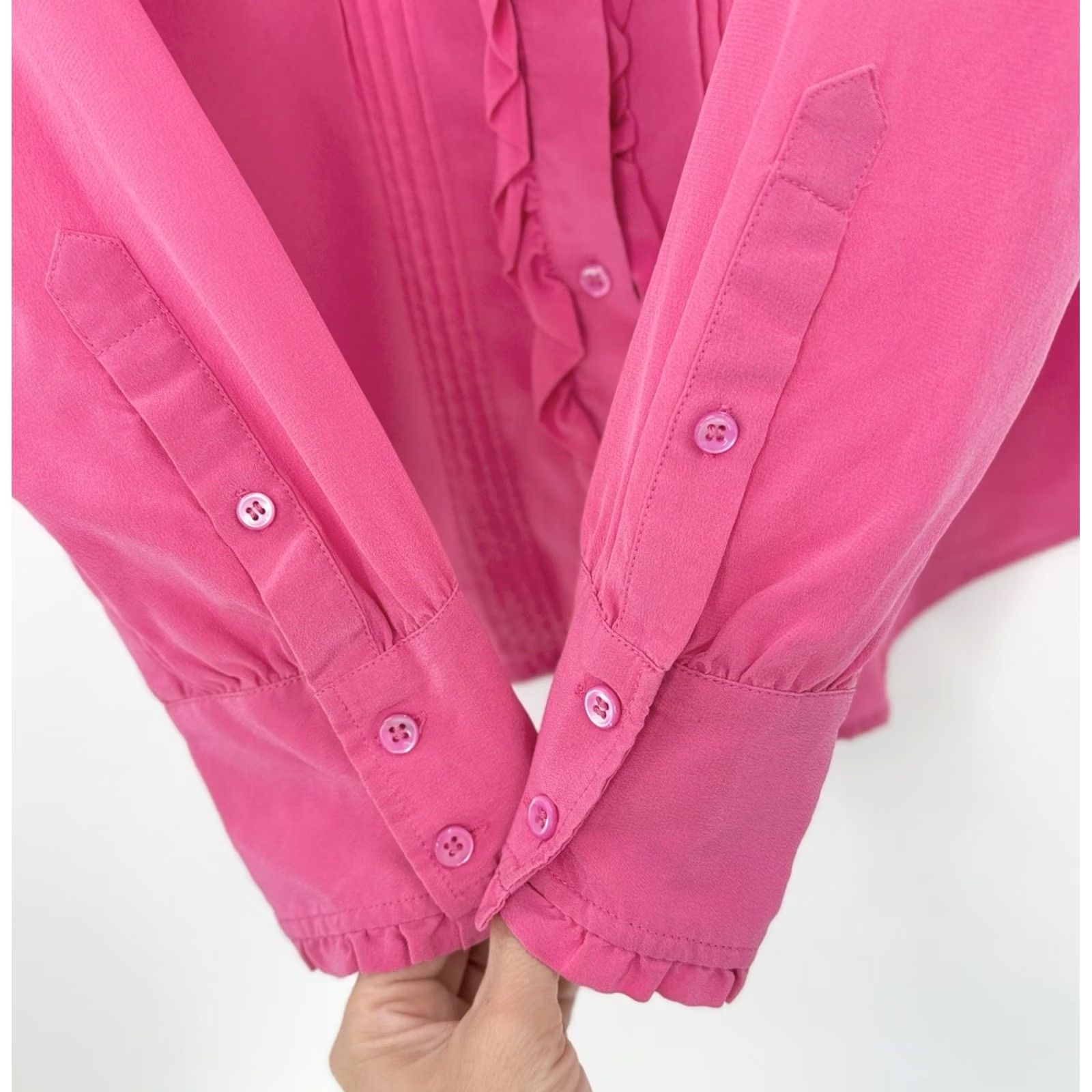J.Crew J.CREW Ruffle Silk Button-Up Bright Pink Blouse 4 Tall Silk Chiffon Boho Preppy Blouse Women Buttons Tall Pink 4T Size 4 Tall Girls? Size S / US 4 / IT 40 - 6 Thumbnail