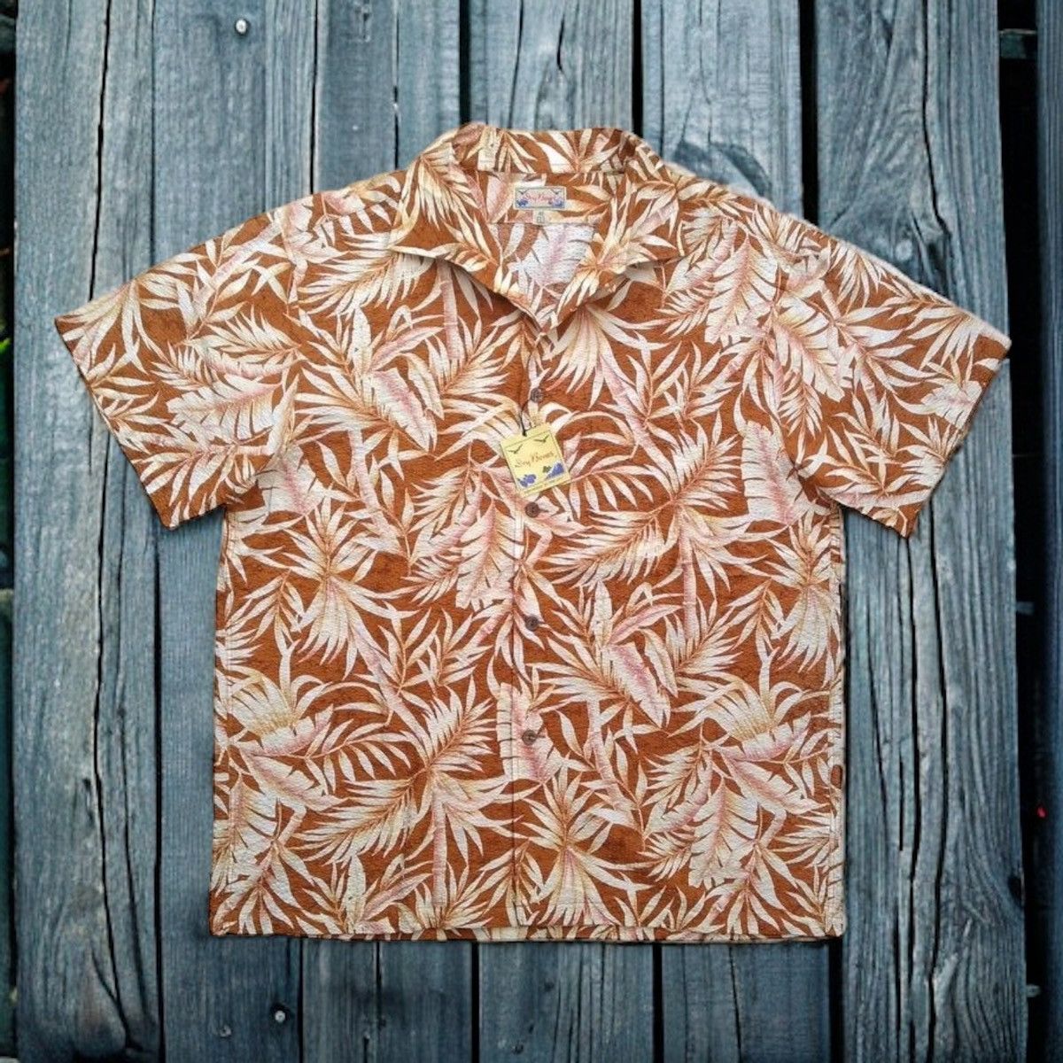 image of Dry Bones All Over Print Camp Collar Button Shirt in Brown, Men's (Size Large)