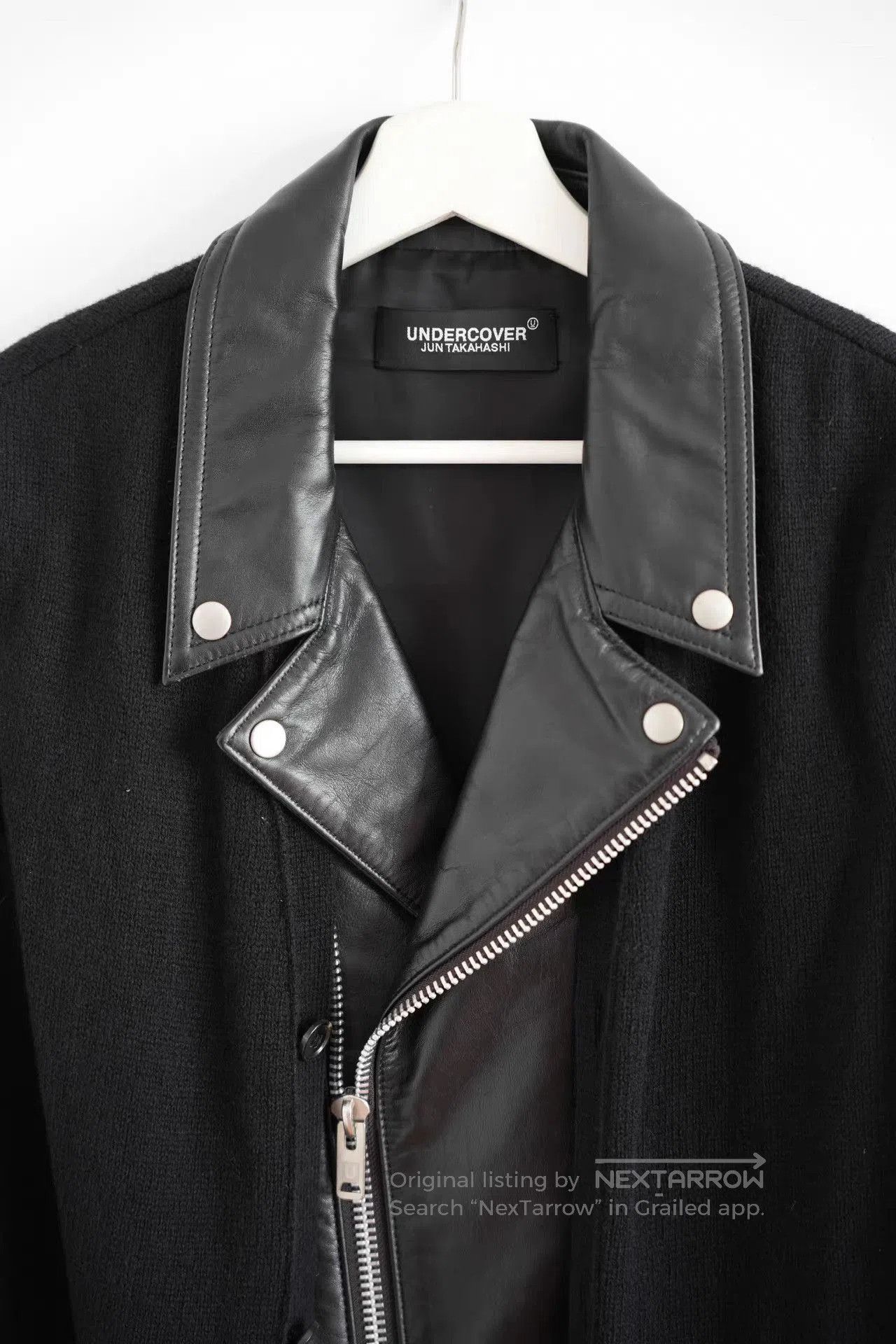 Undercover Black Leather Sleeved Knit Moto Jacket. Size US XL / EU 56 / 4 - 3 Thumbnail
