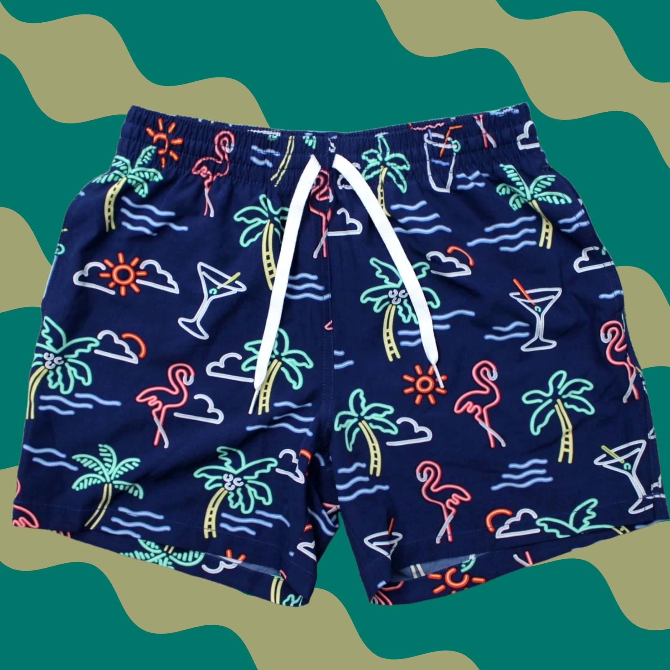 Chubbies Chubbies Swim Trunks Men Small Blue Lined Neon Palm Tree Flamingos w/5.5" inseam Size US 29 - 1 Thumbnail