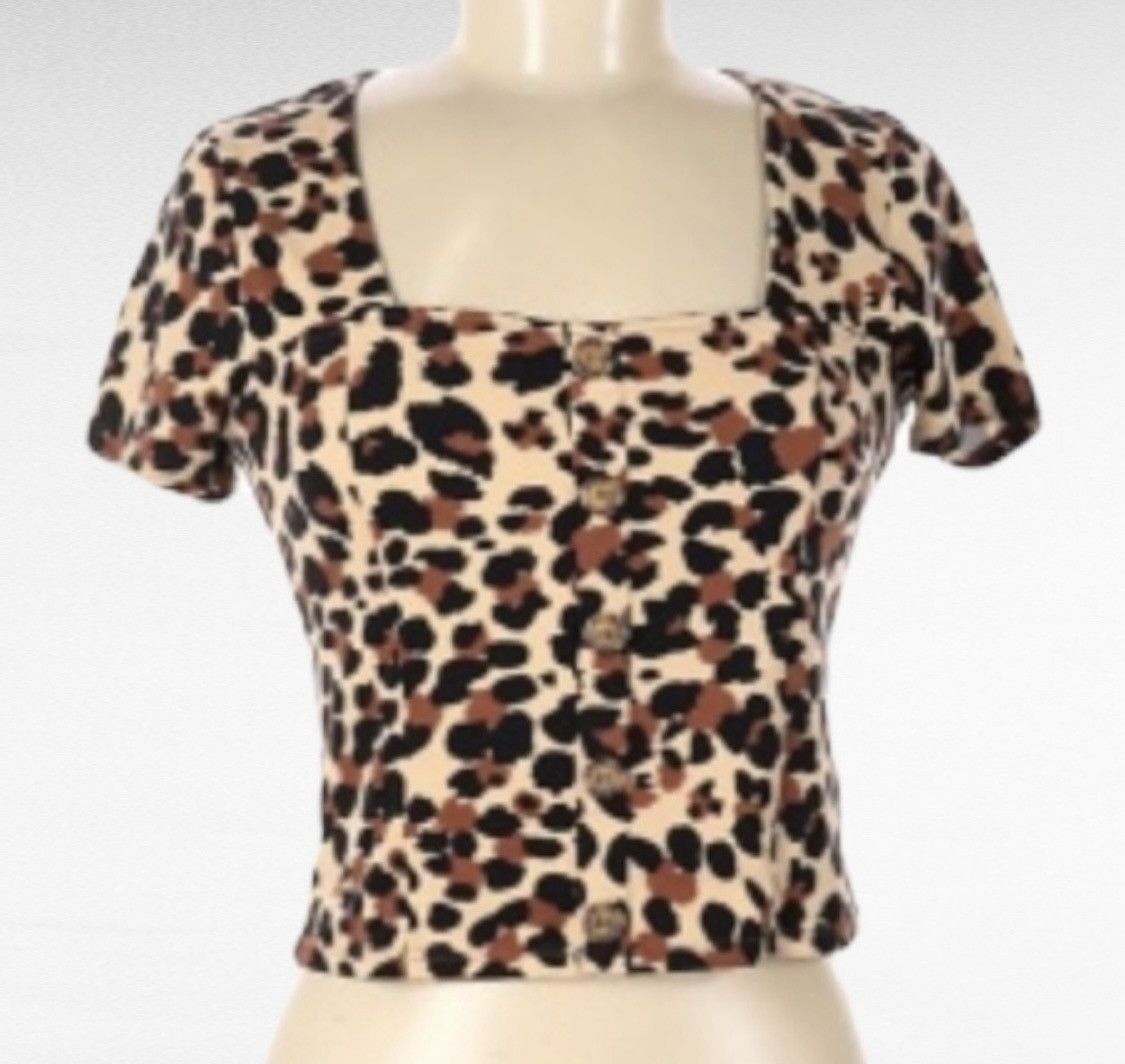 Other LEOPARD ANIMAL PRINT BUTTON FRONT CROP TOP SZ L Size L / US 10 / IT 46 - 10 Thumbnail