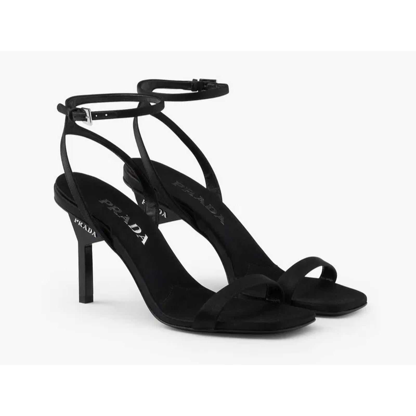 Prada Prada 85mm Black Satin Logo Geometric Heel Sandal 39 Size US 9 / IT 39 - 3 Thumbnail