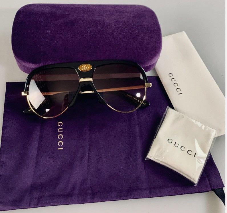 Gucci Gucci 🇯🇵 Black Resin GG Inlay Brow Metal Sunglasses NIB Size ONE SIZE - 8 Thumbnail