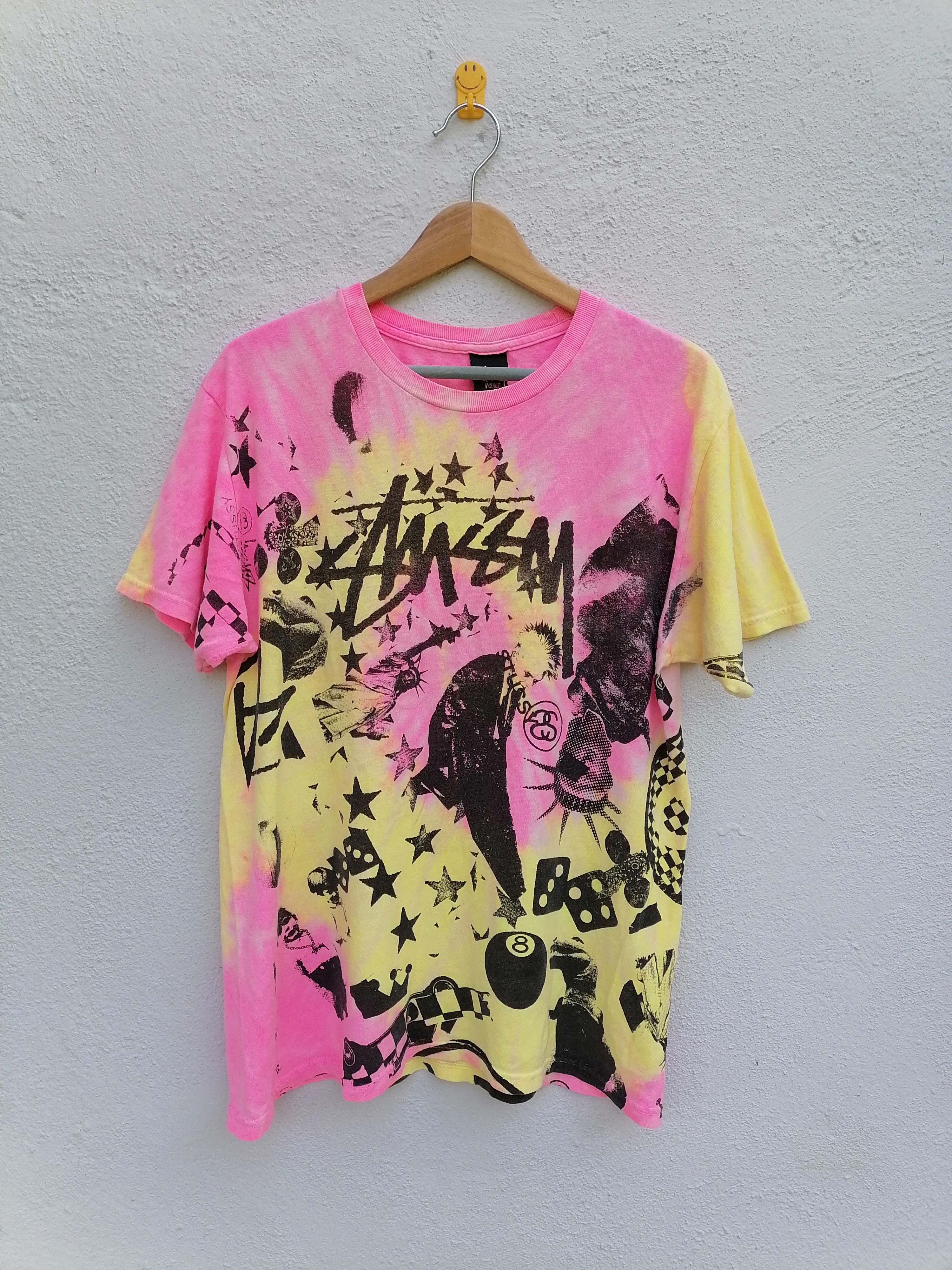 Stussy × Vintage Vintage Stussy Pink Classic College Tie Dye T-shirt Size US S / EU 44-46 / 1 - 1 Thumbnail