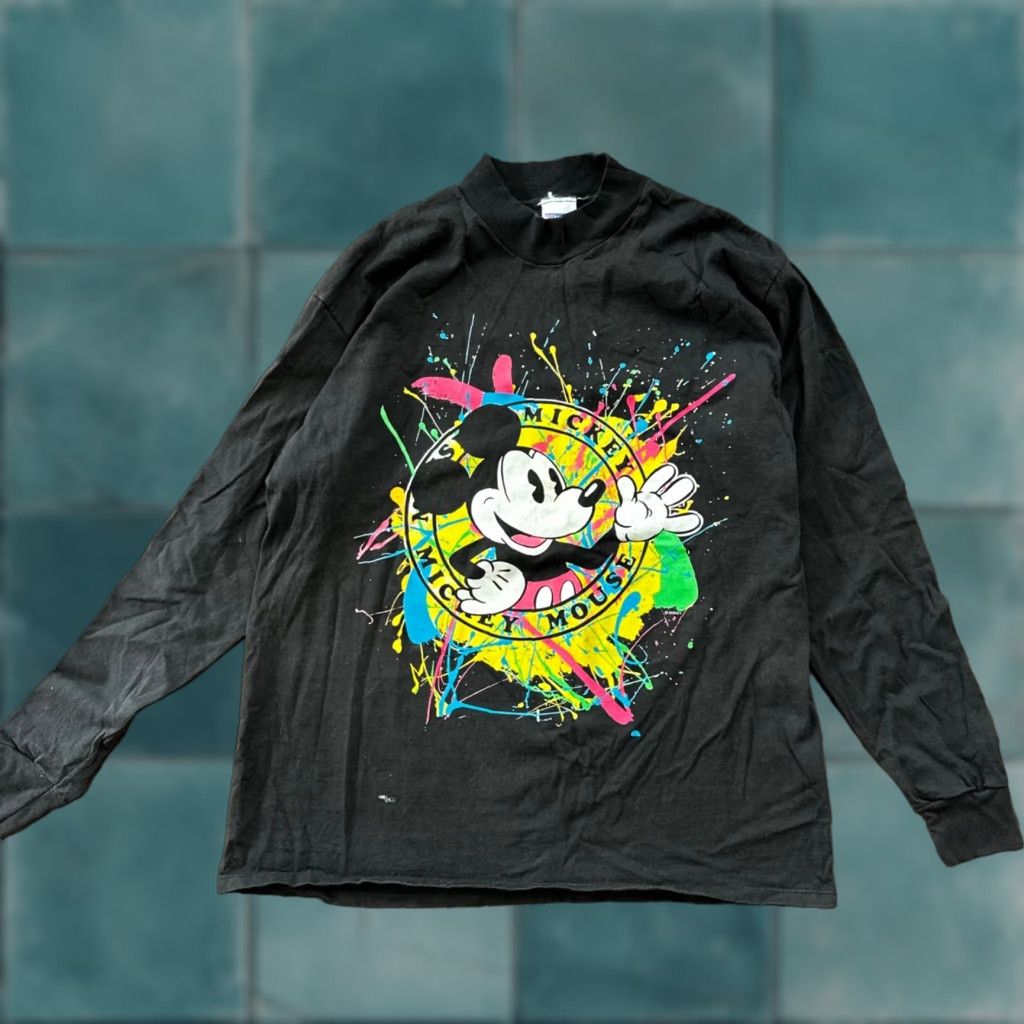 Disney Mickey Mouse Disney Splatter Long Sleeve Black Vintage T Shirt 90s USA Cool Size US XL / EU 56 / 4 - 1 Thumbnail