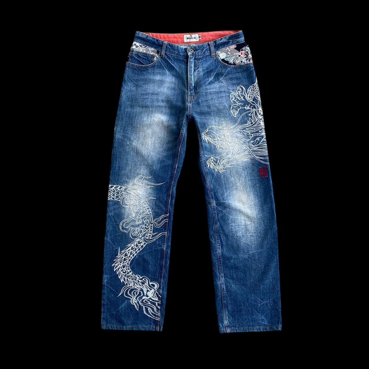 Japan Blue × KOJIMA GENES VINTAGE KARAKURI TAMASHI ECCENTRIC ICONIC DRAGON EMBROIDERED Size US 31 - 11 Thumbnail
