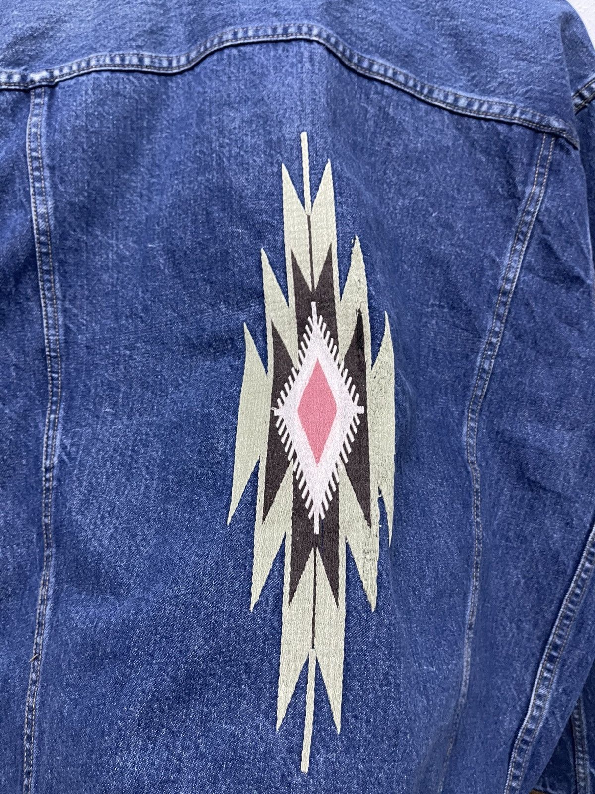 20471120 × Japanese Brand VINTAGE MR CHAMBRAY DENIM MIX LEATHER JACKET NAVAJO NATIVE Size US L / EU 52-54 / 3 - 18 Thumbnail