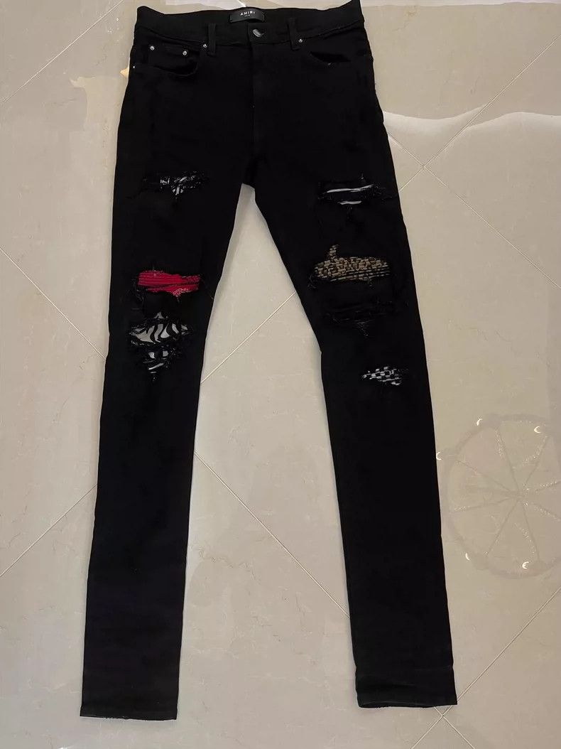 Amiri AmiriCheckerboard cashew flower splash ink art patch black Size US 32 / EU 48 - 1 Thumbnail