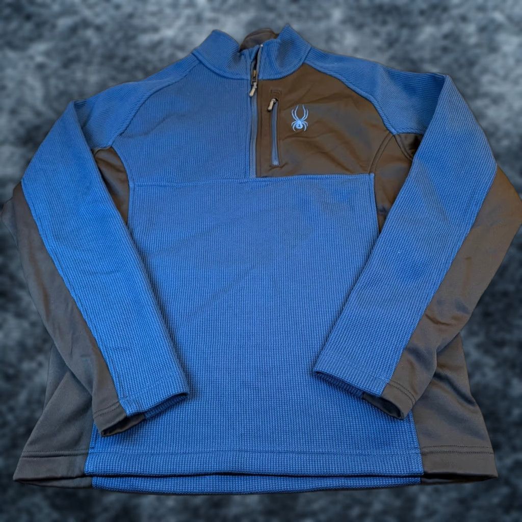 Spyder Spyder 1/4 Zip Pullover Top Waffle Knit Performance Blue Mens Large Size US L / EU 52-54 / 3 - 1 Thumbnail