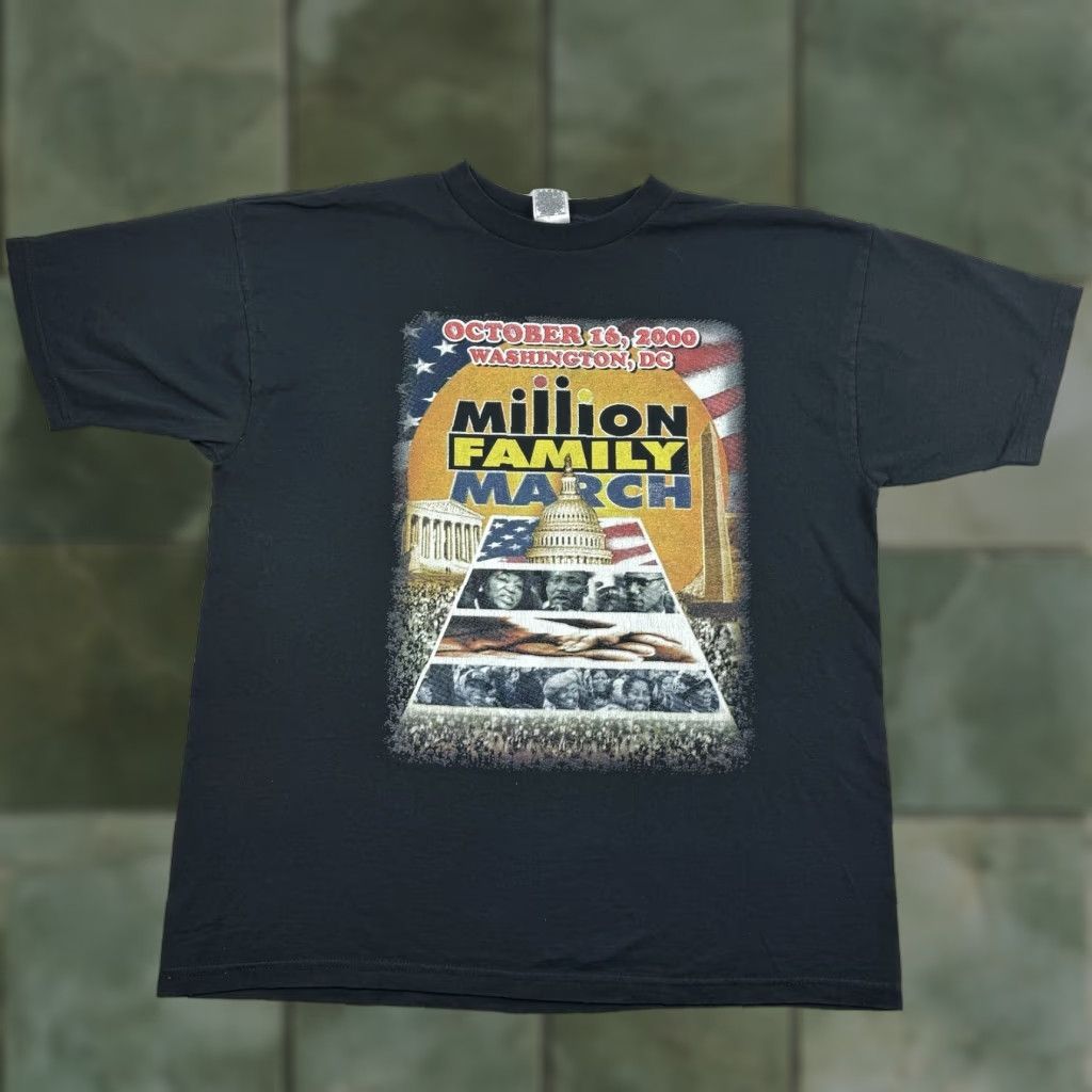 Fruit Of The Loom VINTAGE Million Family March Shirt Adult XL Black Rap Tee Style Washington Y2K Size US XL / EU 56 / 4 - 1 Thumbnail