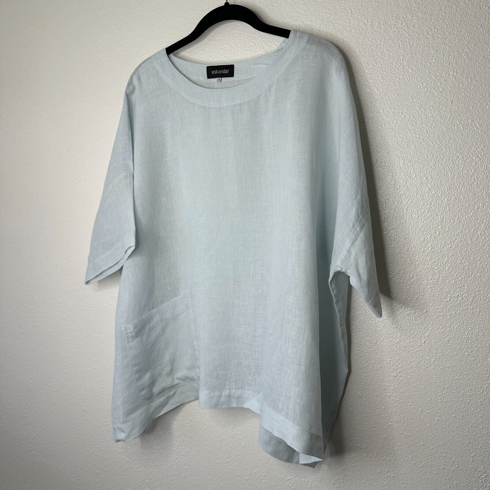 eskandar Eskandar Light Blue Linen Short Sleeve Front Pocket Blouse 6 Size M / US 6-8 / IT 42-44 - 2 Thumbnail