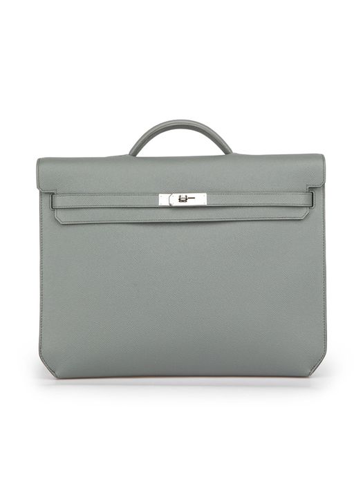 Pre-owned Hermes Kelly Depeches 25 Pouch Vert Amande Epsom Palladium  Hardware New In Grey