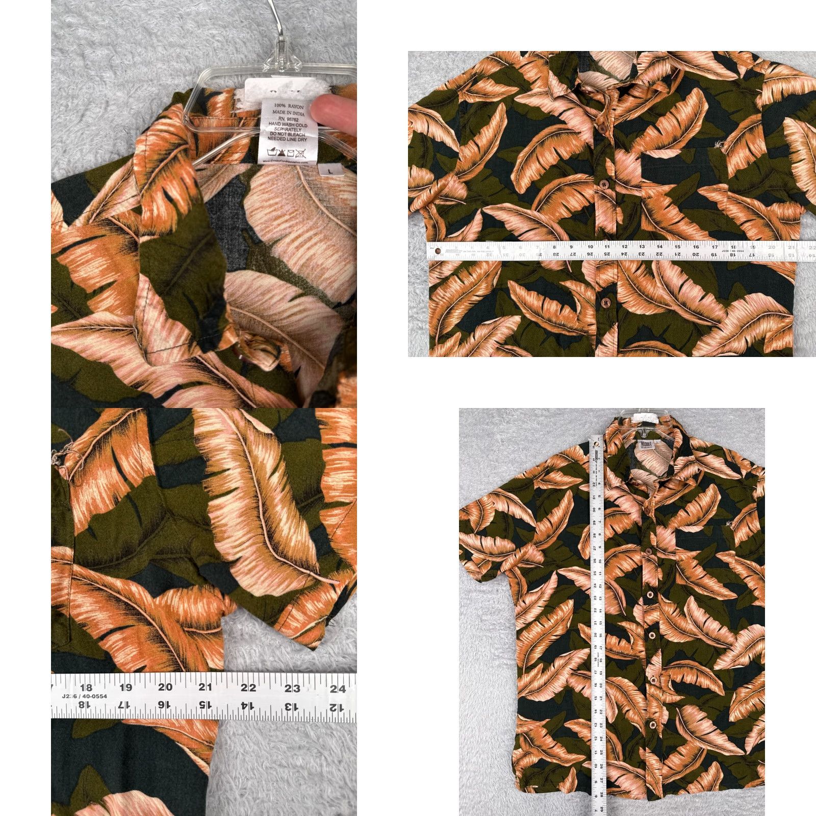 Vintage Max Mehra Shirt Adult Large Orange Palm Leaf Hawaiian 100% Rayon Viscose Floral Short Sleeve Collared Button-Up Mens Size US L / EU 52-54 / 3 - 8 Thumbnail
